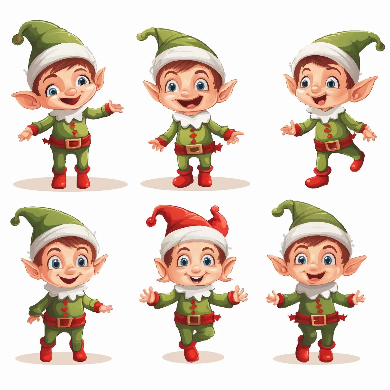 Christmas Elf Illustration in Various Poses — free download from Dotvec