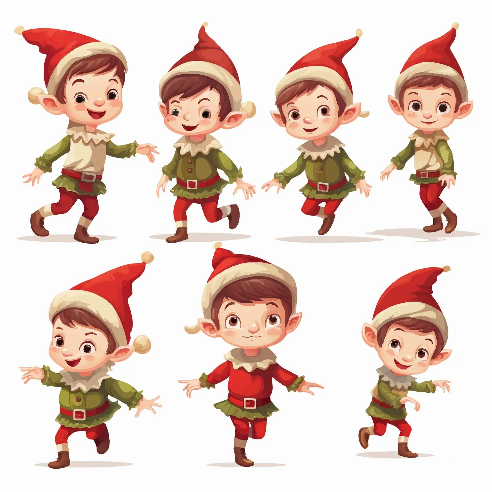 Christmas Elf in Various Positions Illustration — free download from Dotvec