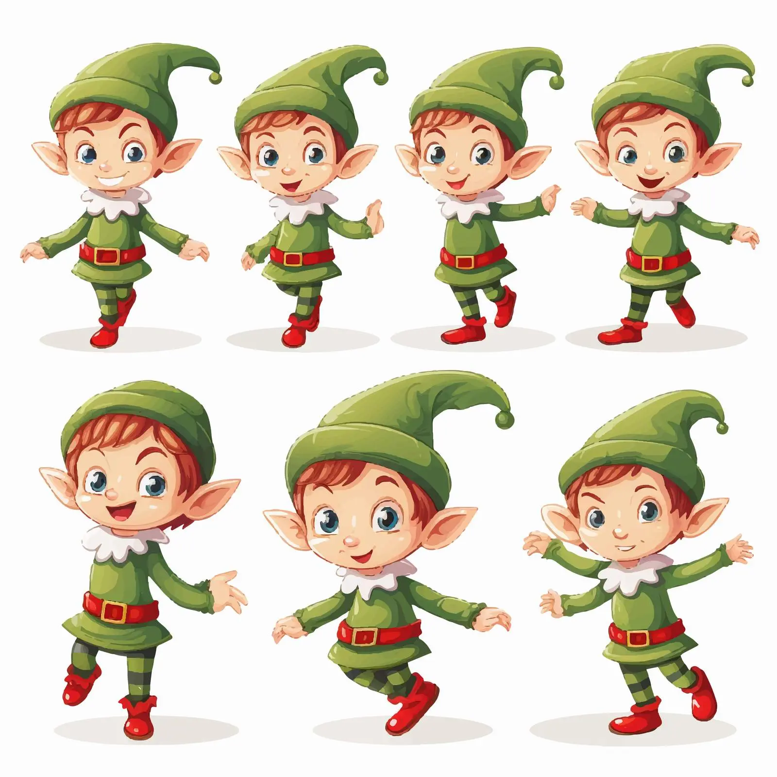 Christmas Elf Illustration in Various Poses – free mischievous image from Dotvec