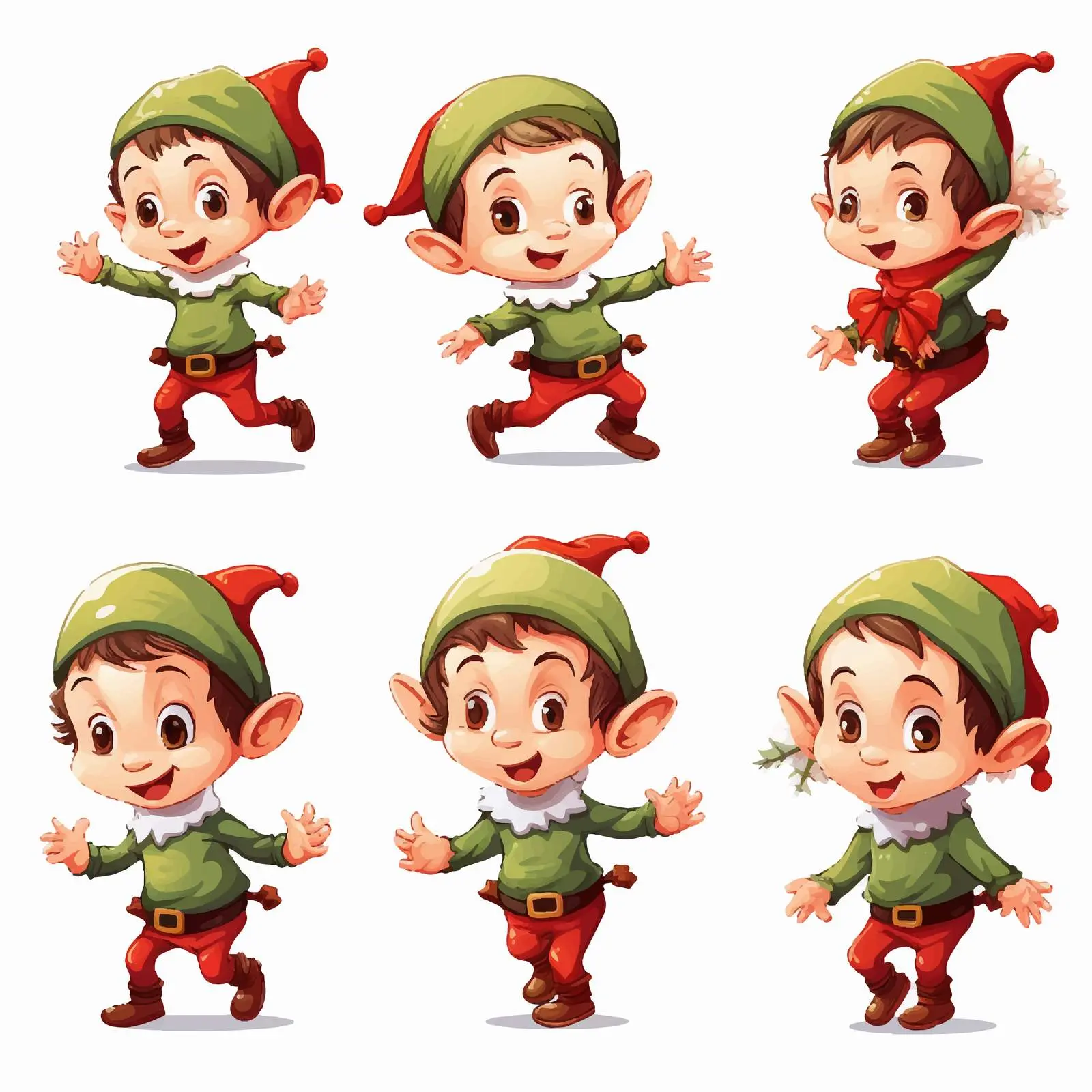Christmas Elf Illustrated in Various Poses — free download from Dotvec