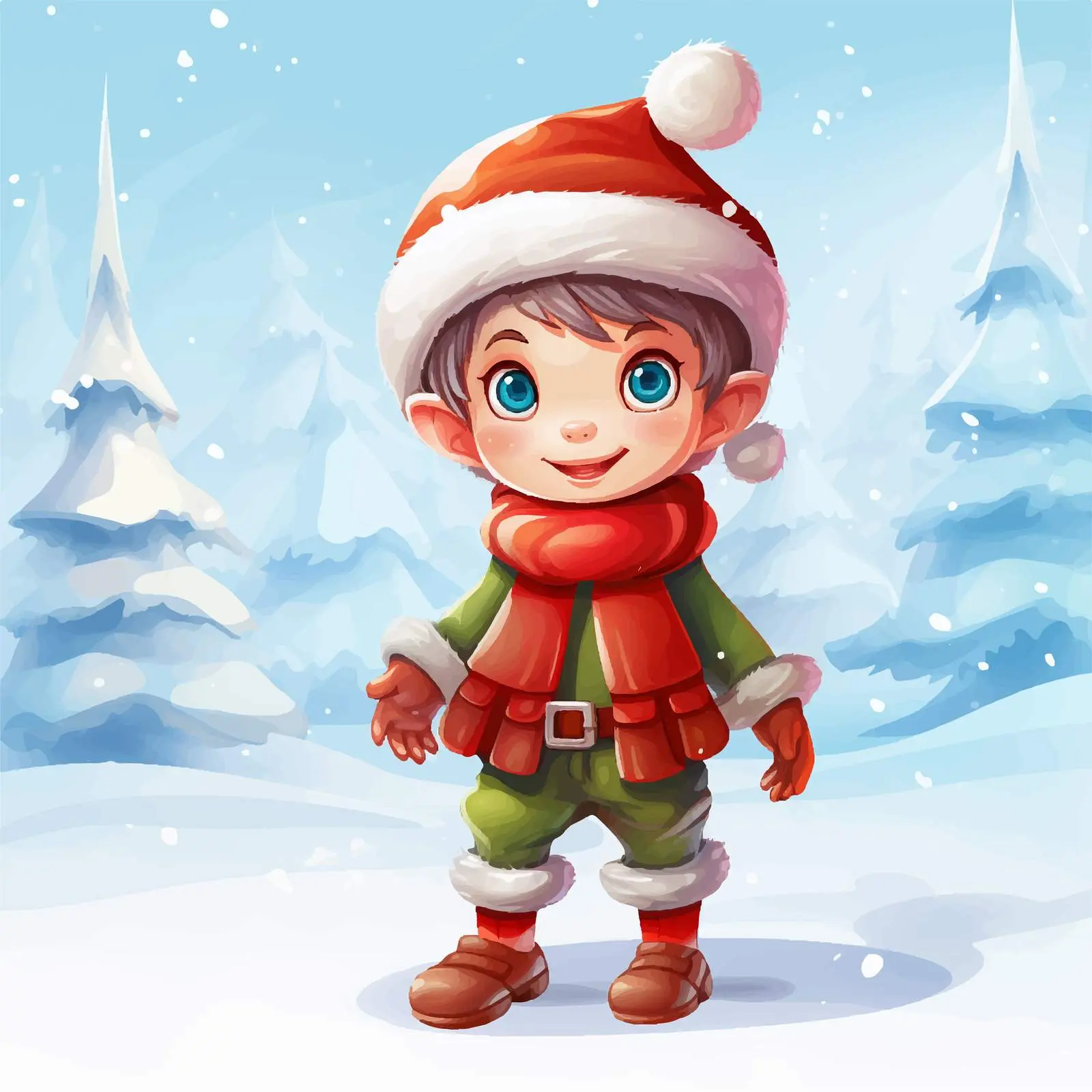 Cartoon Christmas Elf Character in Winter Snow — free download from Dotvec