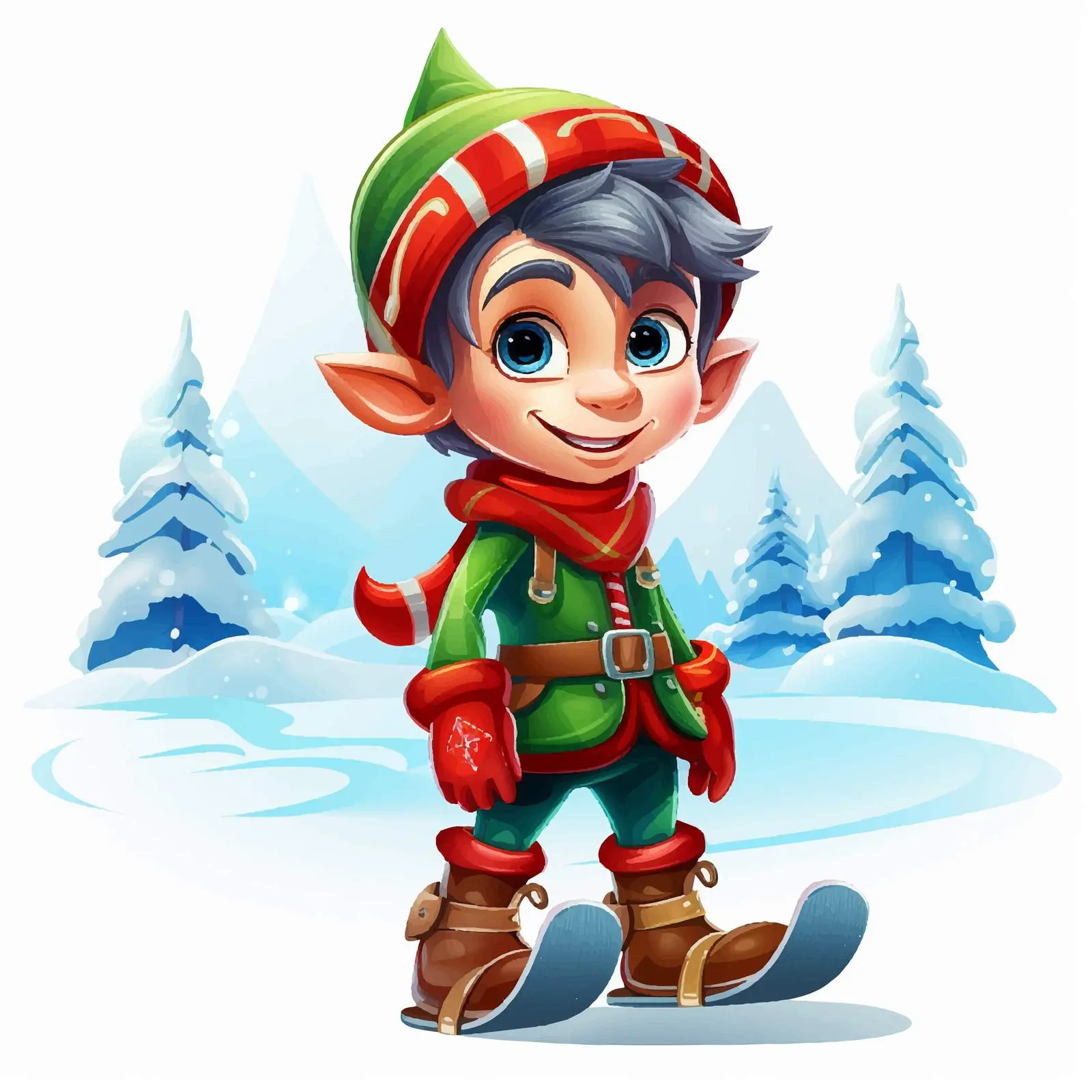 Christmas Elf Cartoon Character in Winter Wonderland — free download from Dotvec