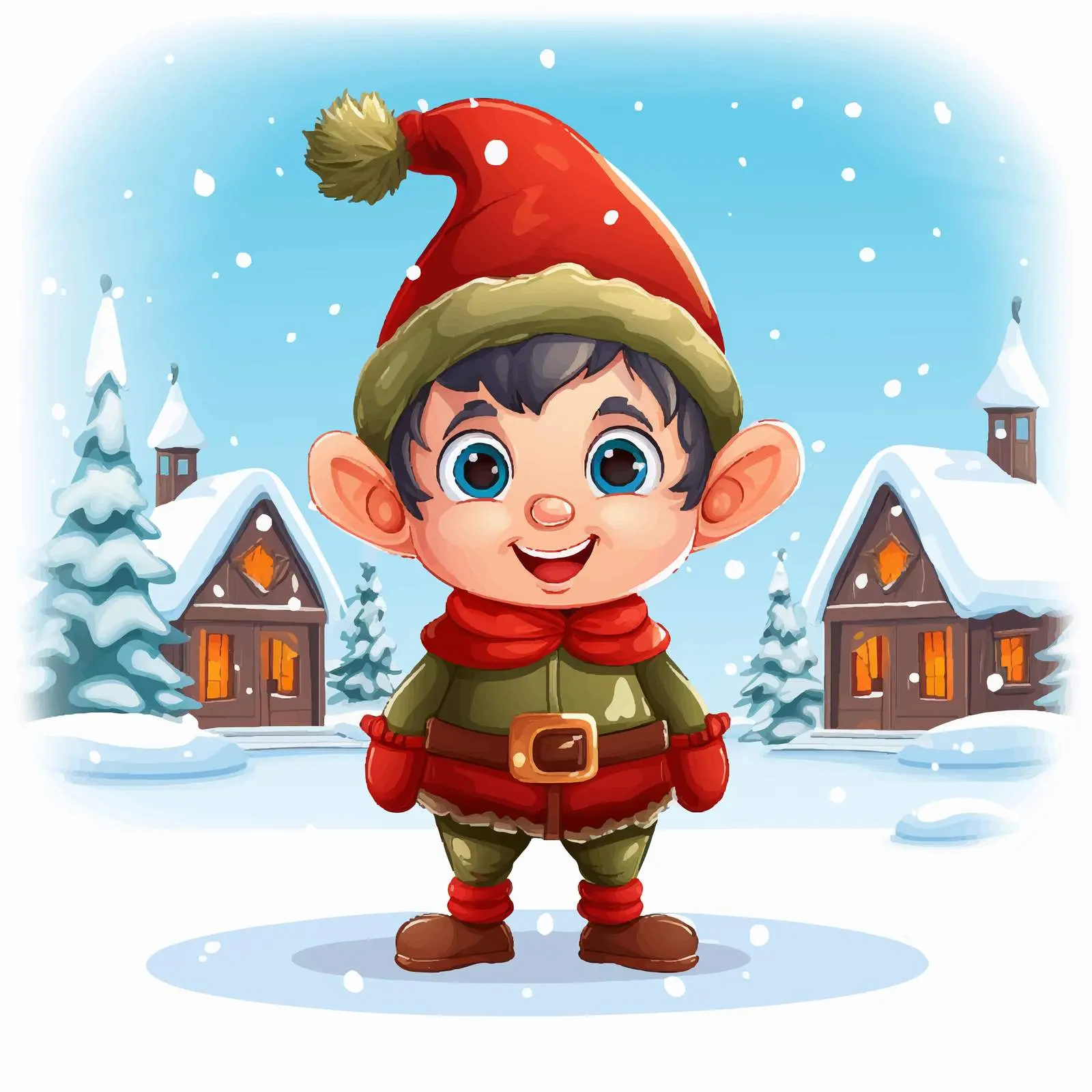 Cartoon Christmas Elf in Winter Wonderland — free download from Dotvec