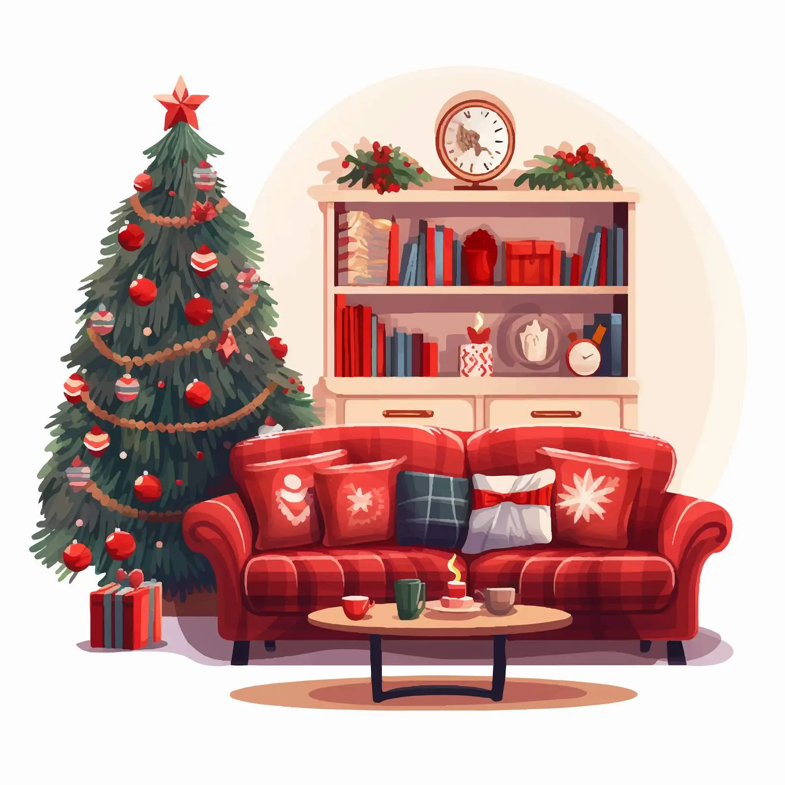 Festive Christmas Living Room Interior with Tree — free download from Dotvec