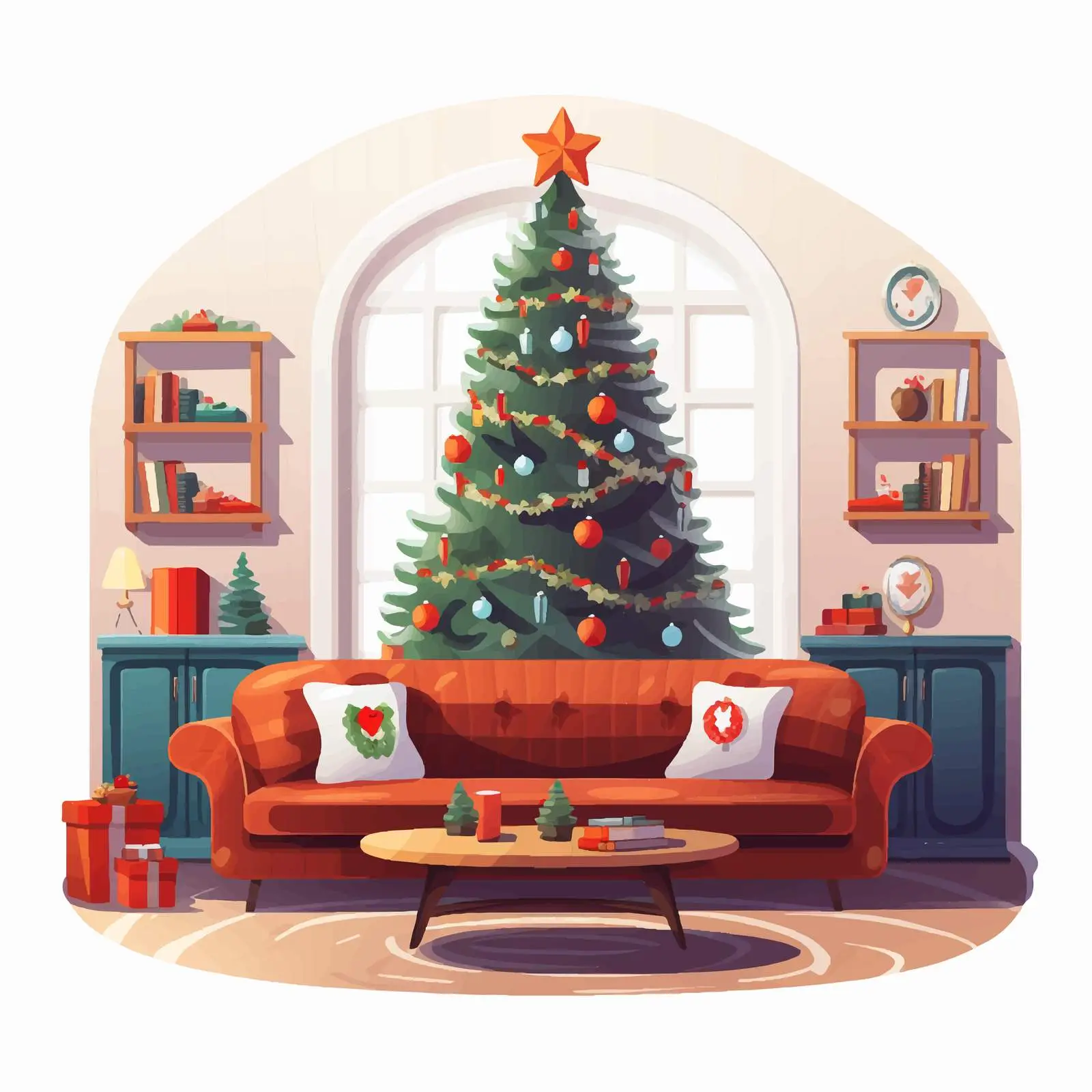 Christmas Living Room with Decorated Tree — free download from Dotvec