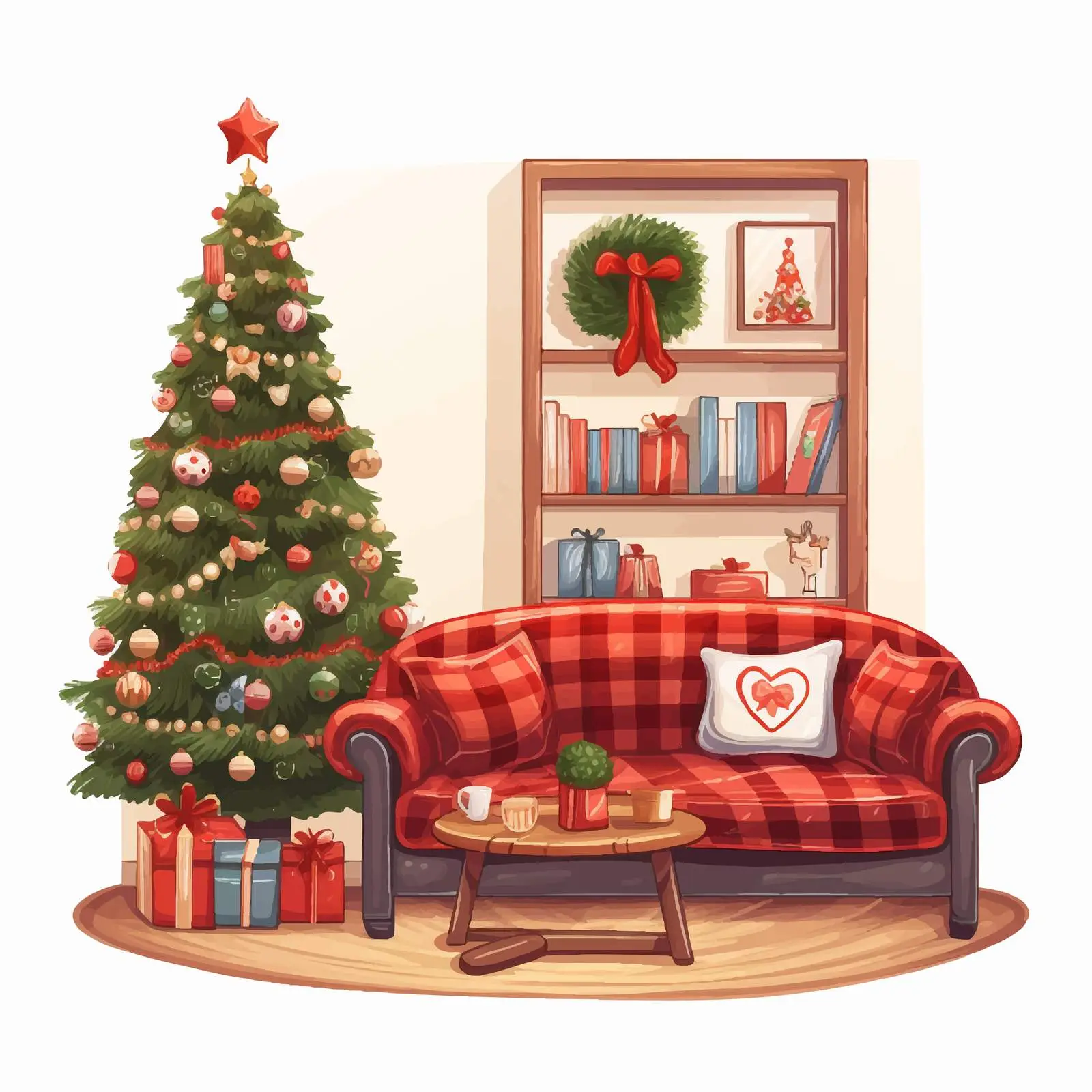 Cozy Christmas Living Room with Tree Decorations — free download from Dotvec