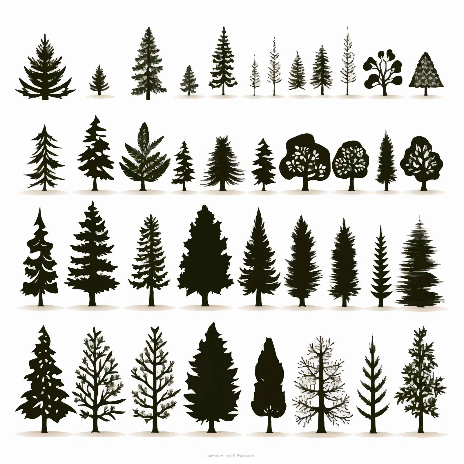 Christmas Pine Silhouettes Clip Art on White — free download from Dotvec