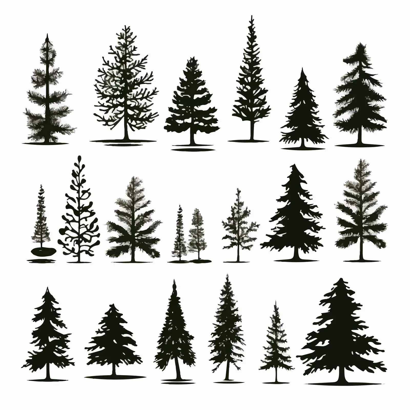 Christmas Pine Silhouettes Clip Art Kit — free download from Dotvec