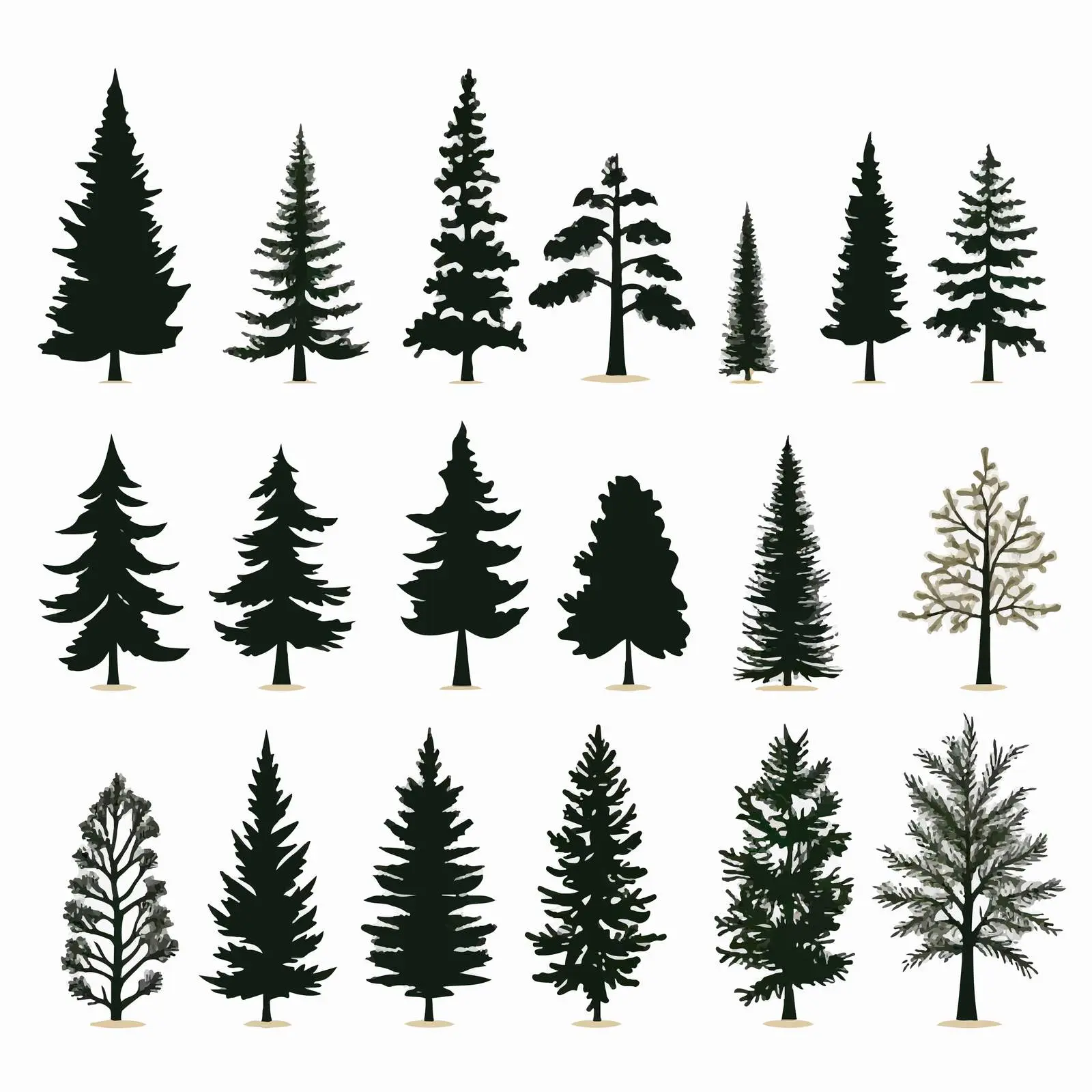 Christmas Pine Silhouettes Clip Art Kit — free download from Dotvec