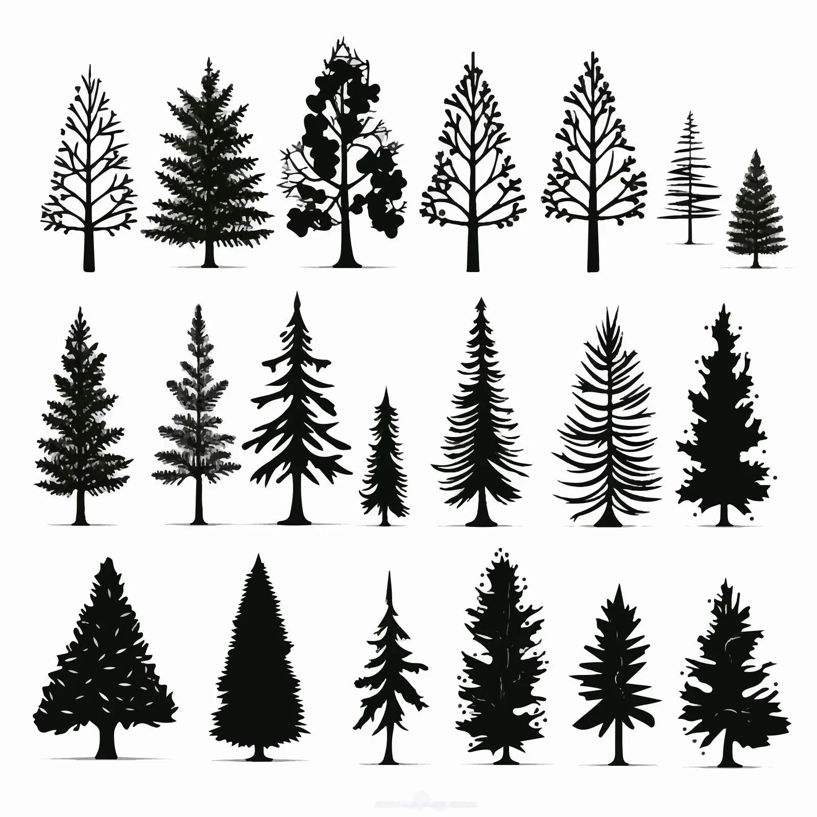 Christmas Pine Silhouettes Clip Art on White Background — free download from Dotvec