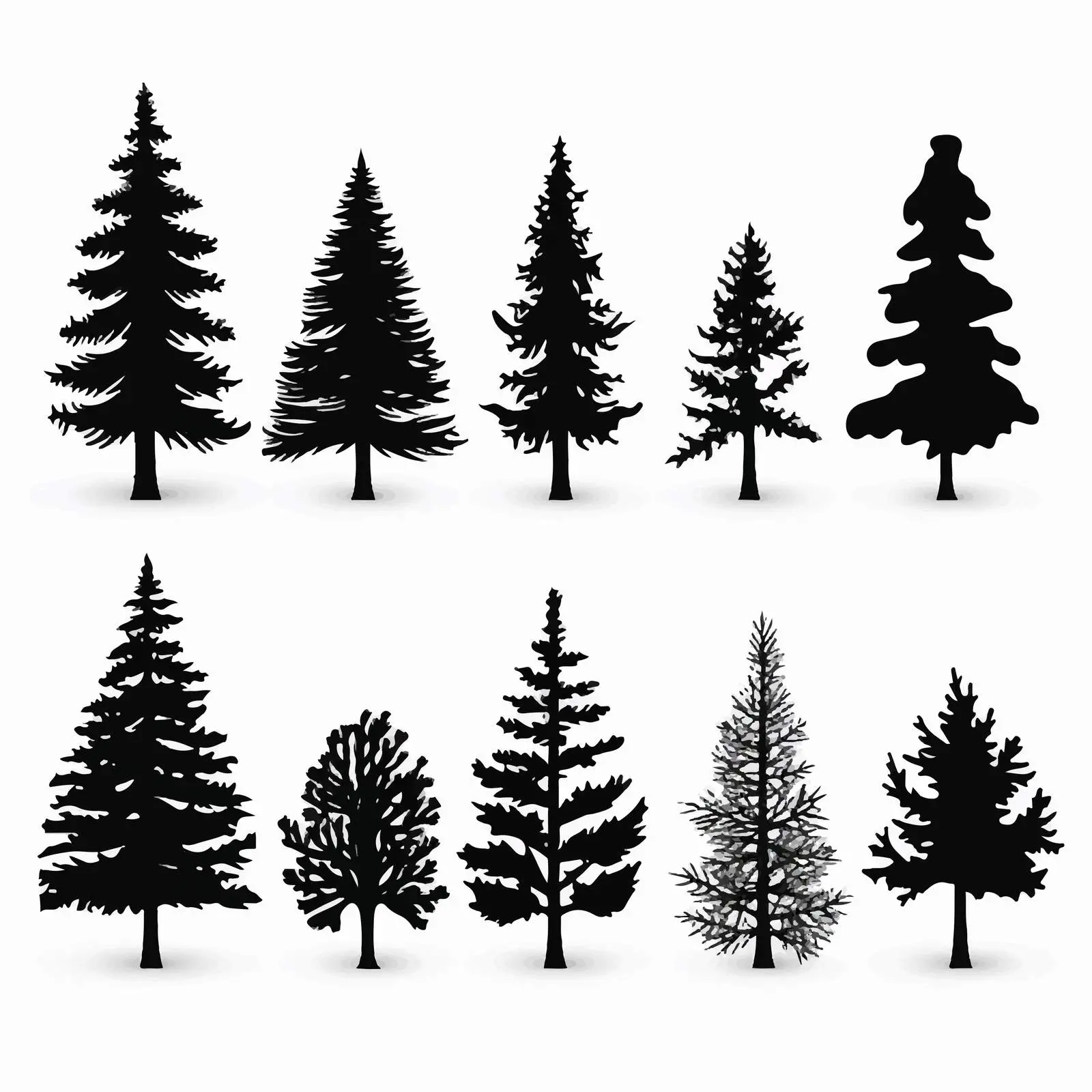 Christmas Pine Silhouettes Clip Art on White Background — free download from Dotvec