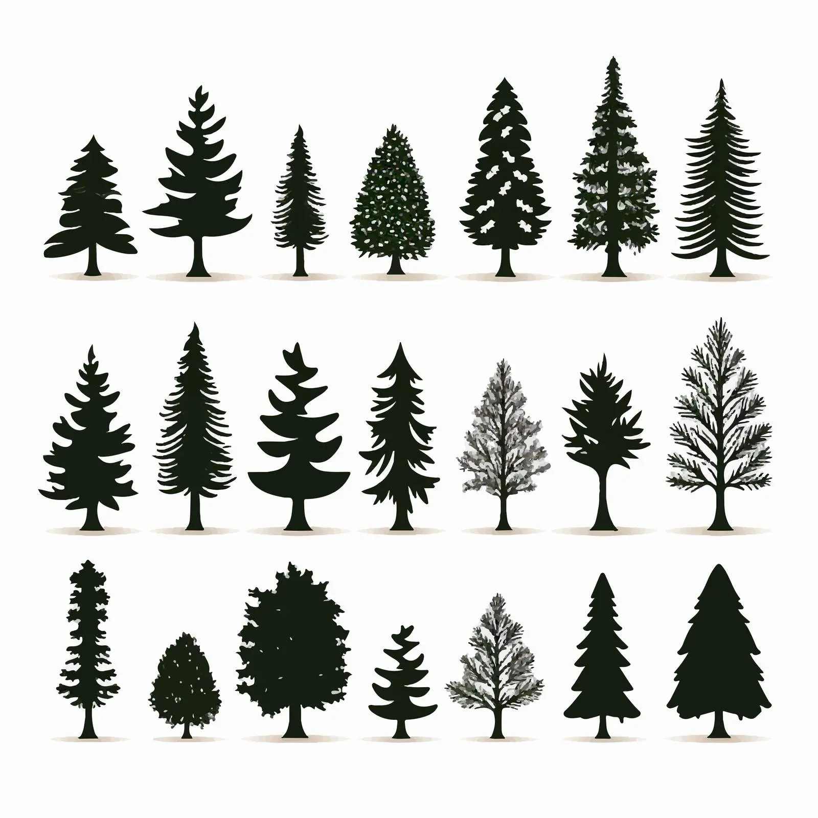 Christmas Pine Silhouettes Clip Art on White — free download from Dotvec