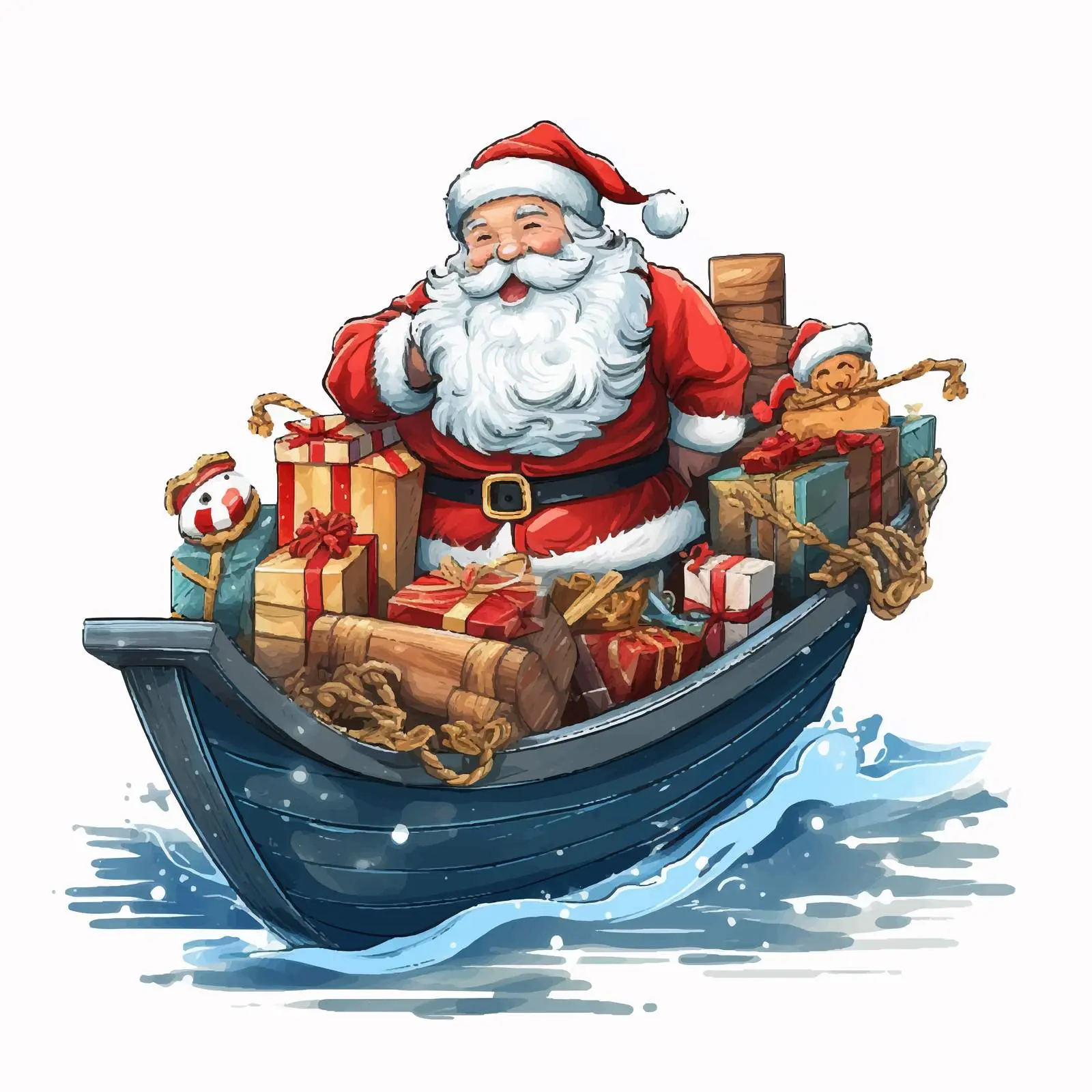Santa Claus on Boat with Christmas Gifts – free cane image from Dotvec