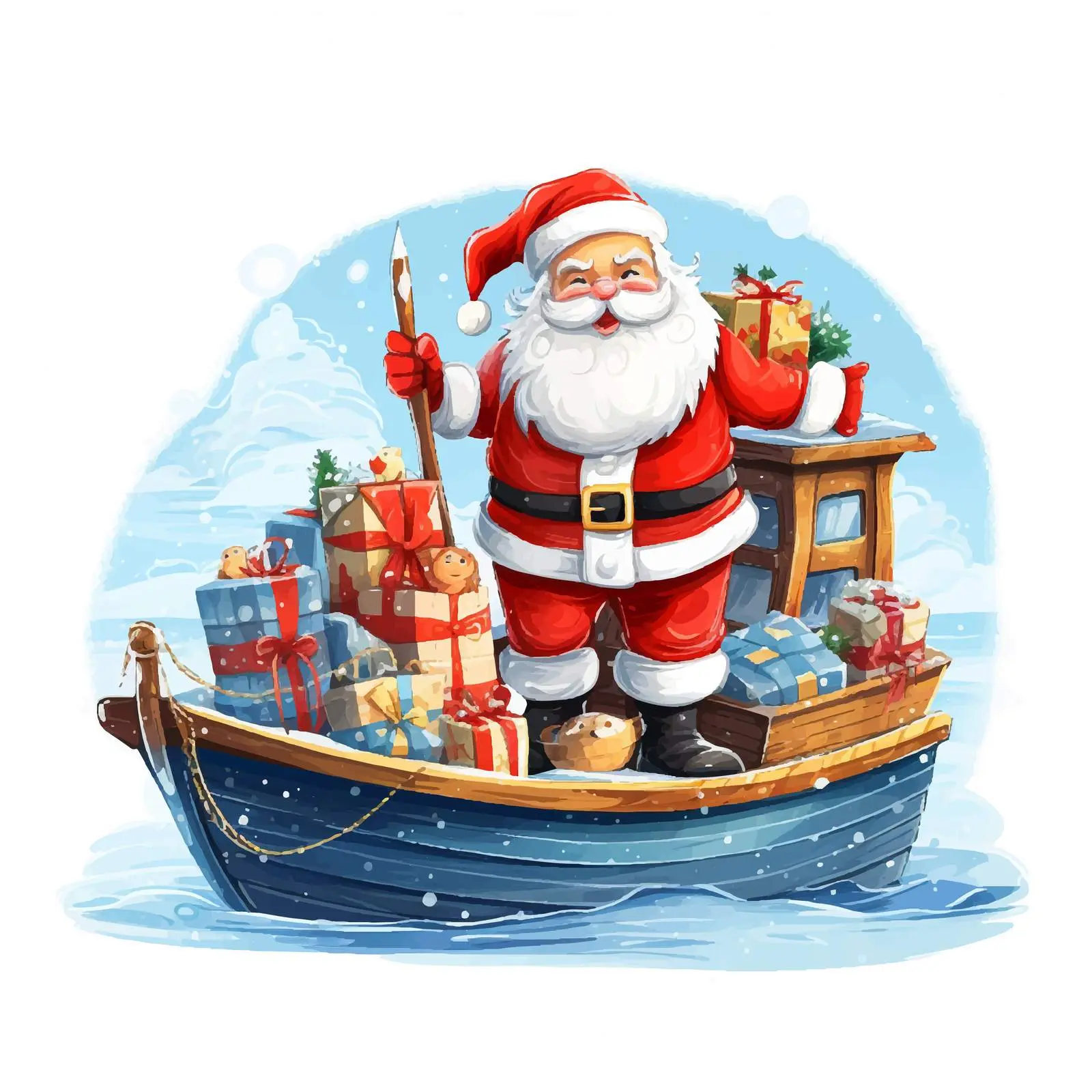 Santa Claus on Boat with Christmas Gifts Illustration — free download from Dotvec