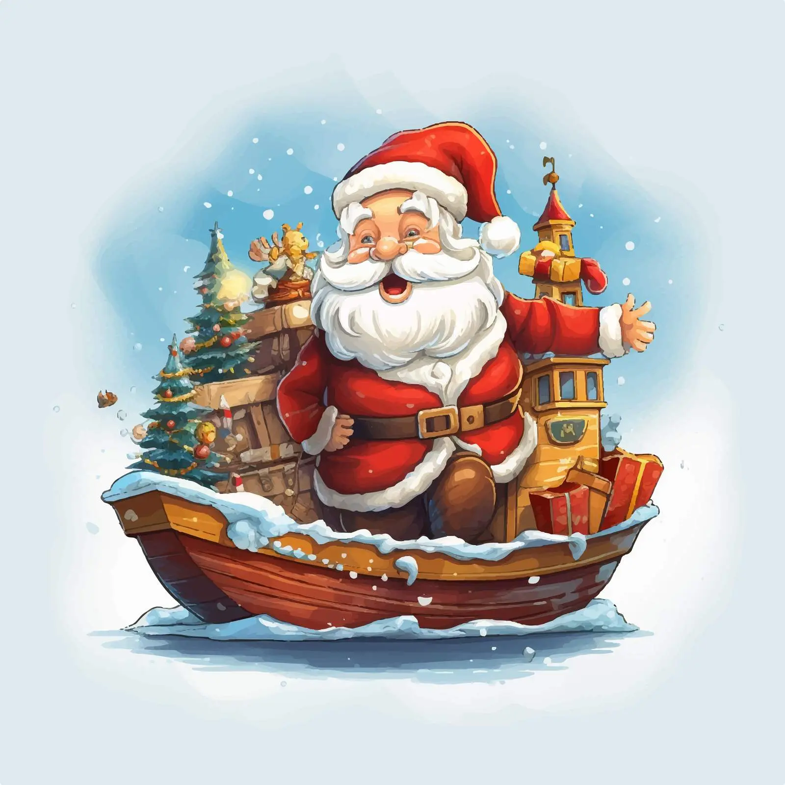 Santa Claus on Boat with Christmas Gifts — free download from Dotvec