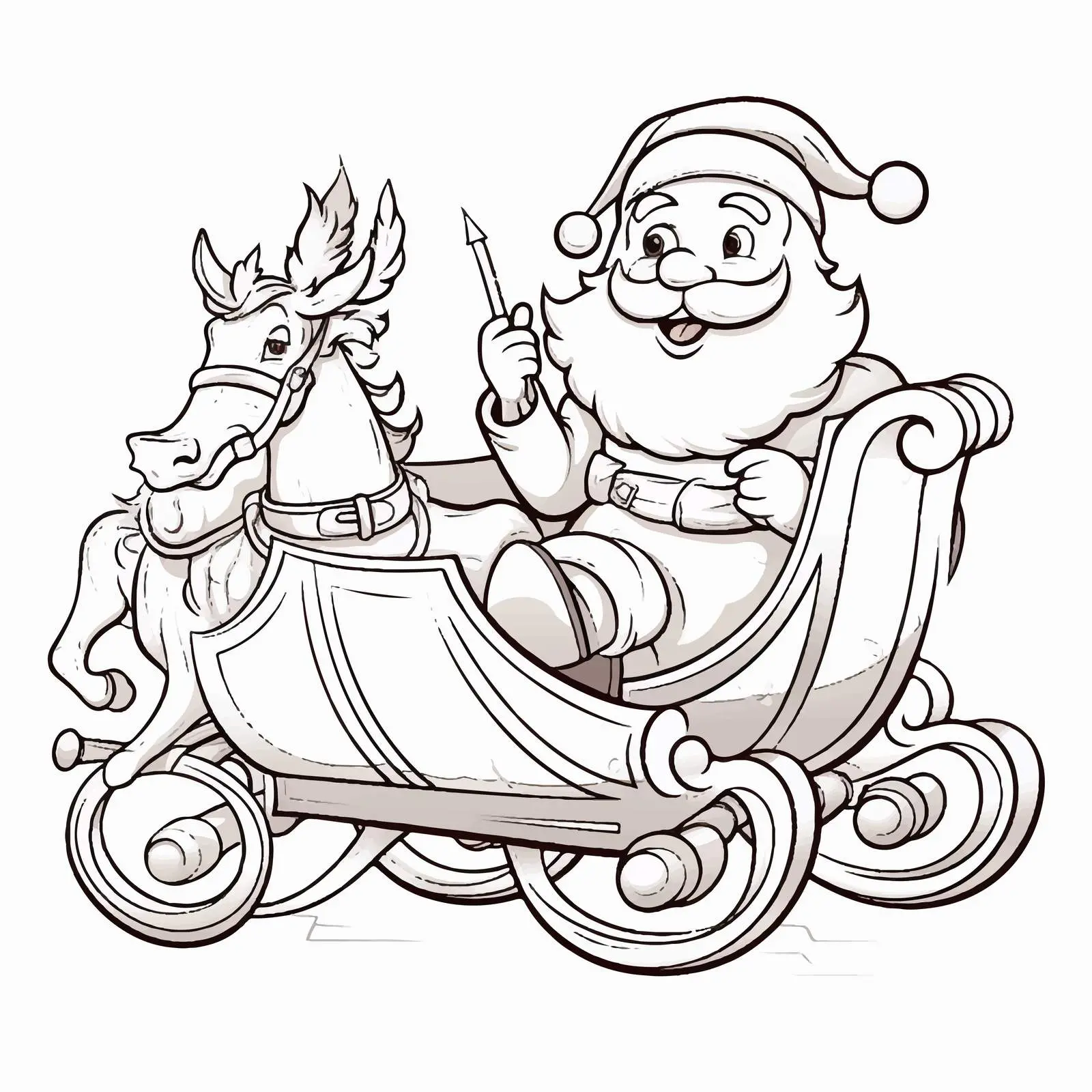 Santa Claus Christmas Sleigh Coloring Page for Kids — free download from Dotvec