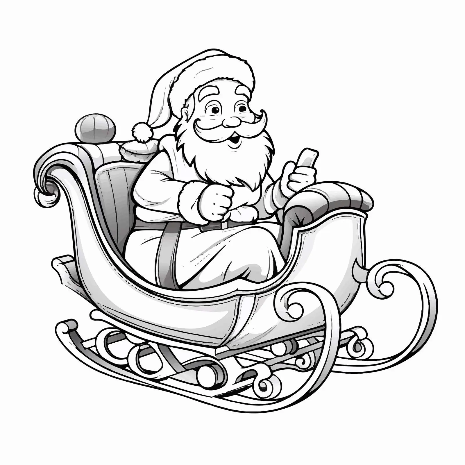 Santa Claus Christmas Sleigh Coloring Page for Kids — free download from Dotvec