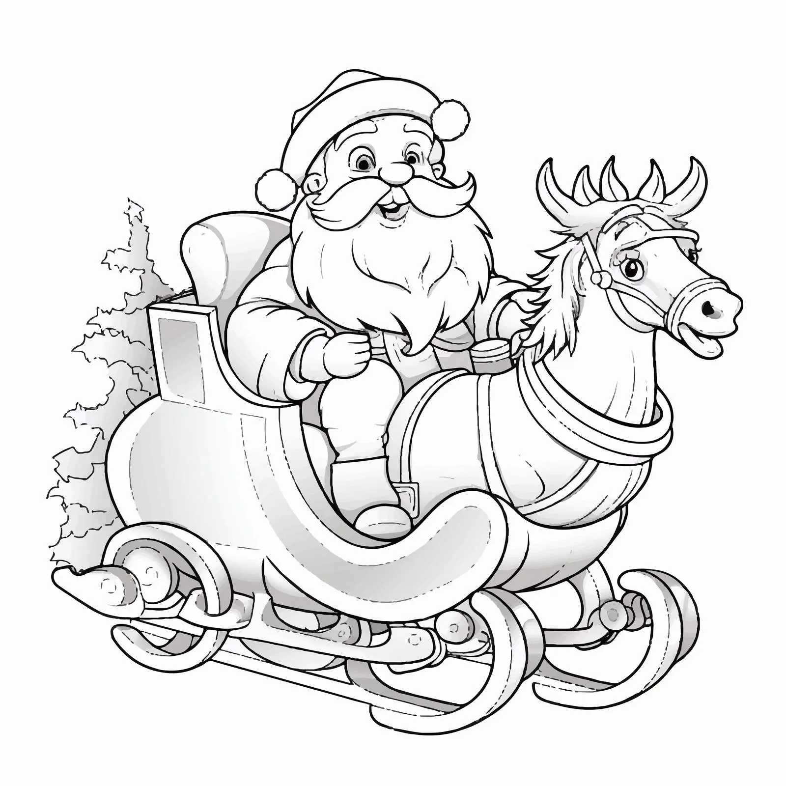 Santa Claus Christmas Sleigh Coloring Page for Kids — free download from Dotvec