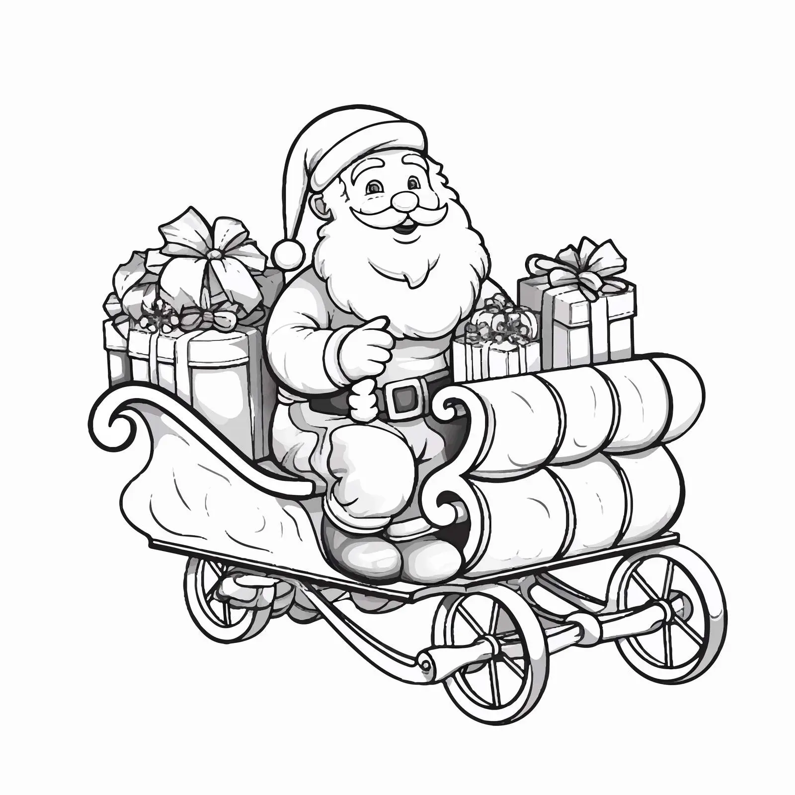 Santa Claus Sleigh with Gifts Coloring Page — free download from Dotvec