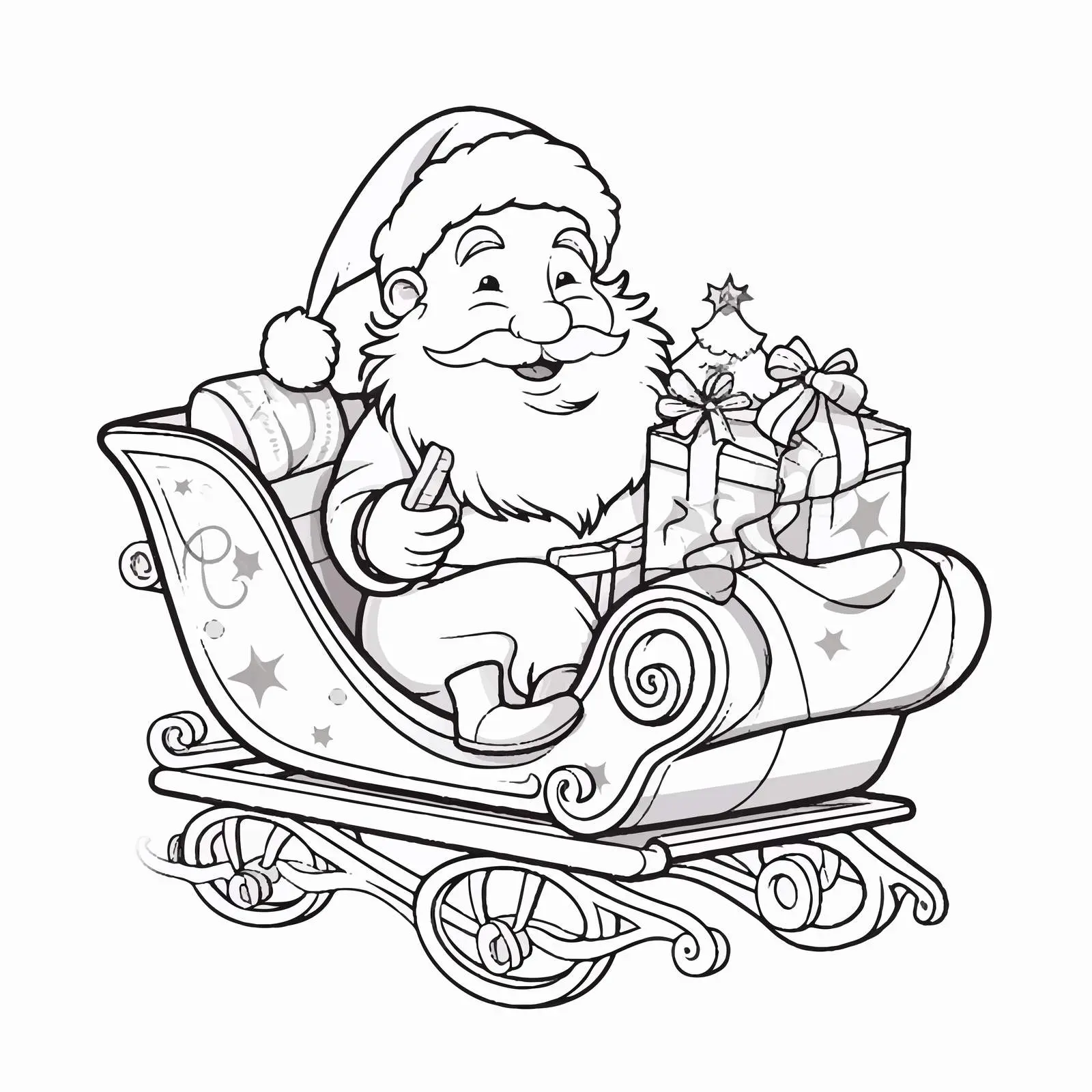 Santa's Sleigh with Gifts - Christmas Coloring Page — free download from Dotvec