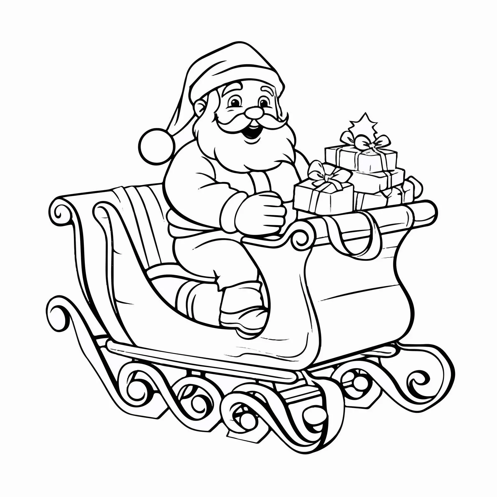 Christmas Sleigh with Santa Claus and Gifts Coloring Page — free download from Dotvec