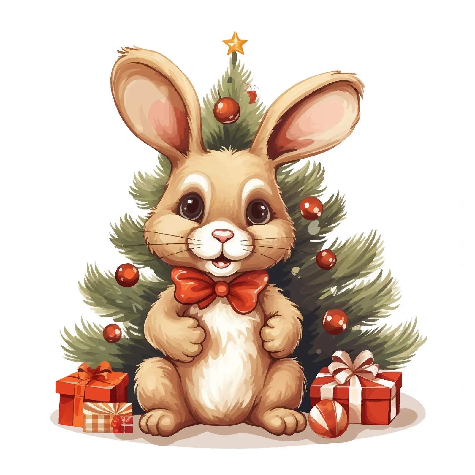 Cartoon Rabbit by Christmas Tree Vector Illustration — free download from Dotvec