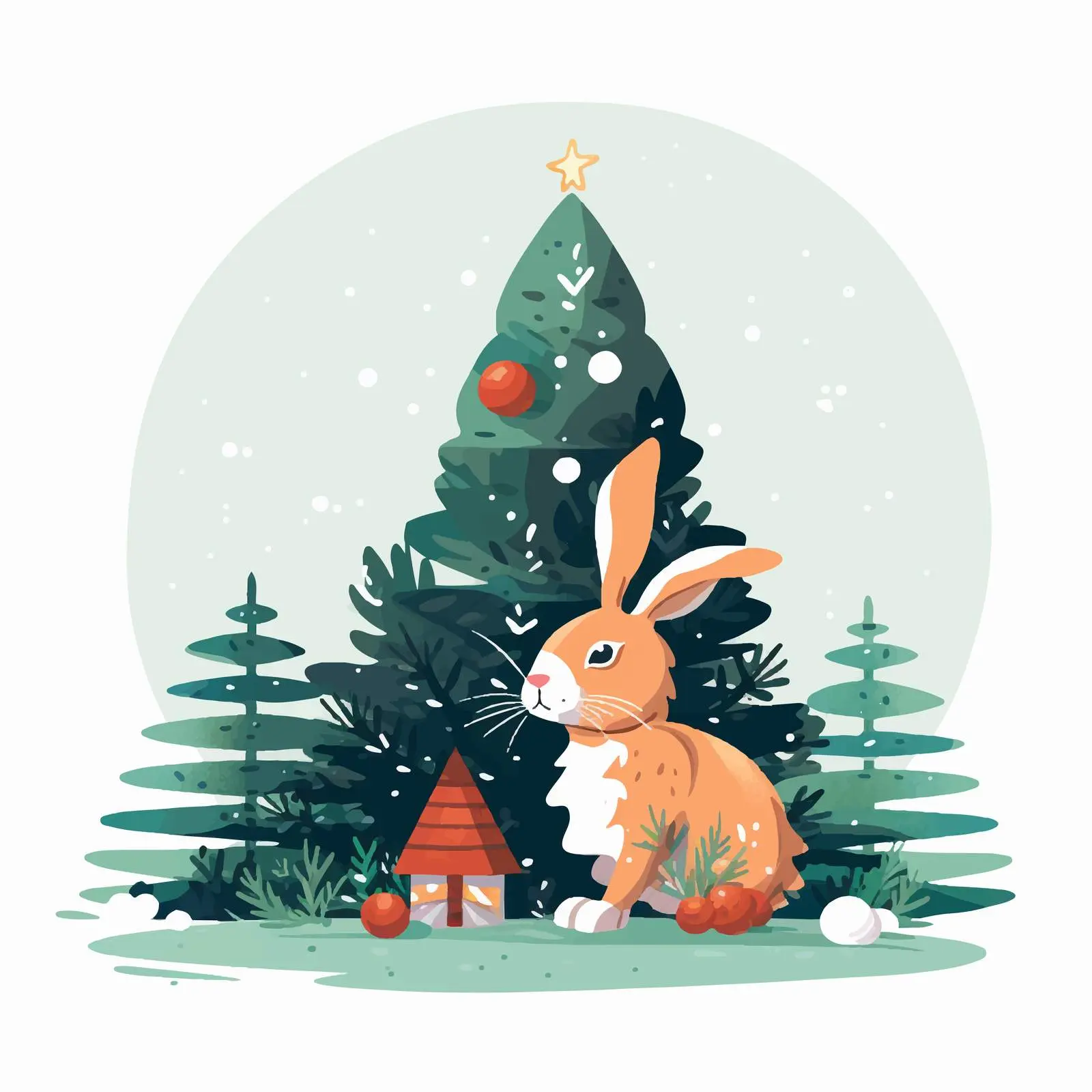 Cartoon Christmas Tree with Rabbit Illustration — free download from Dotvec