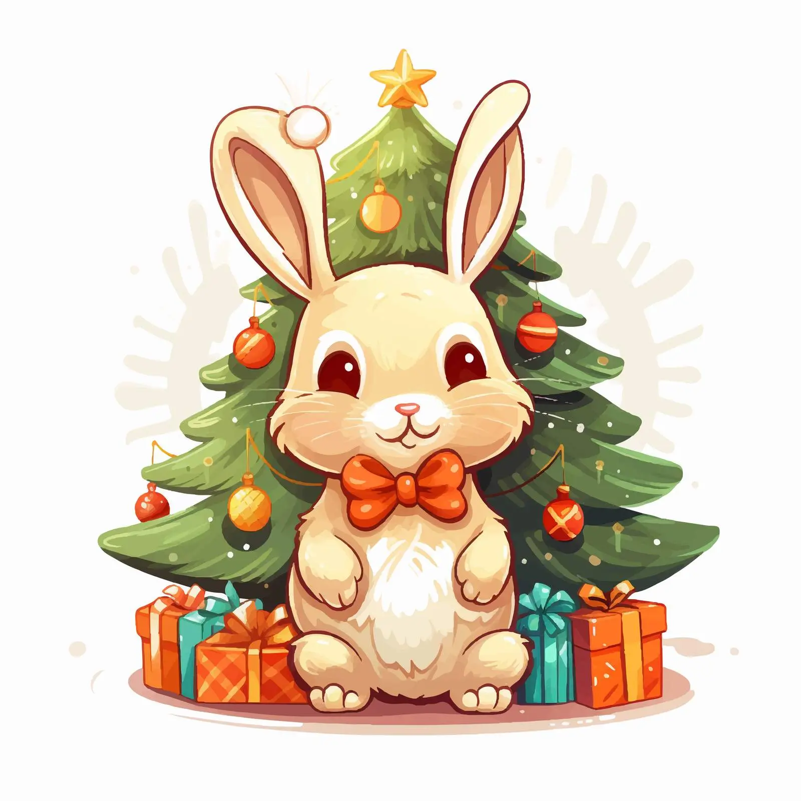 Cartoon Christmas Tree with Rabbit Illustration — free download from Dotvec