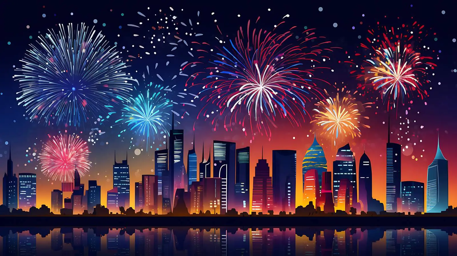 Urban Night Skyline Fireworks Display — free download from Dotvec