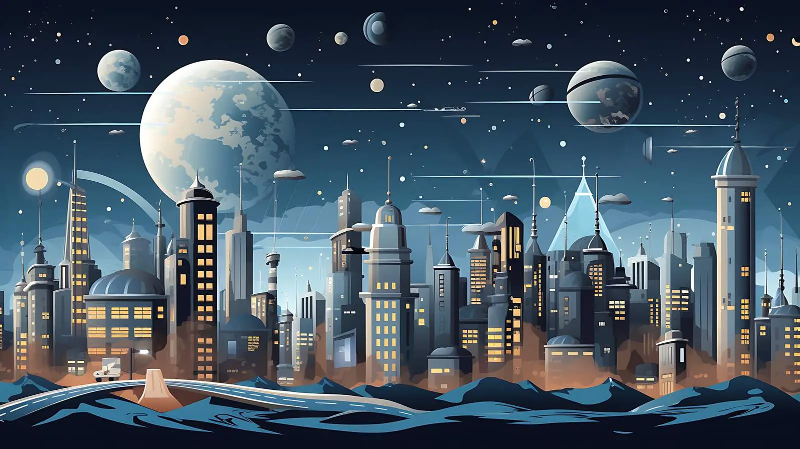 Space City Vector Illustration — free download from Dotvec
