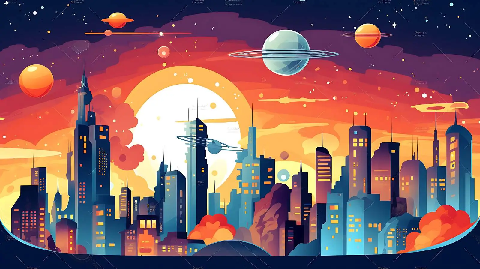 Space City Scene Illustration — free download from Dotvec