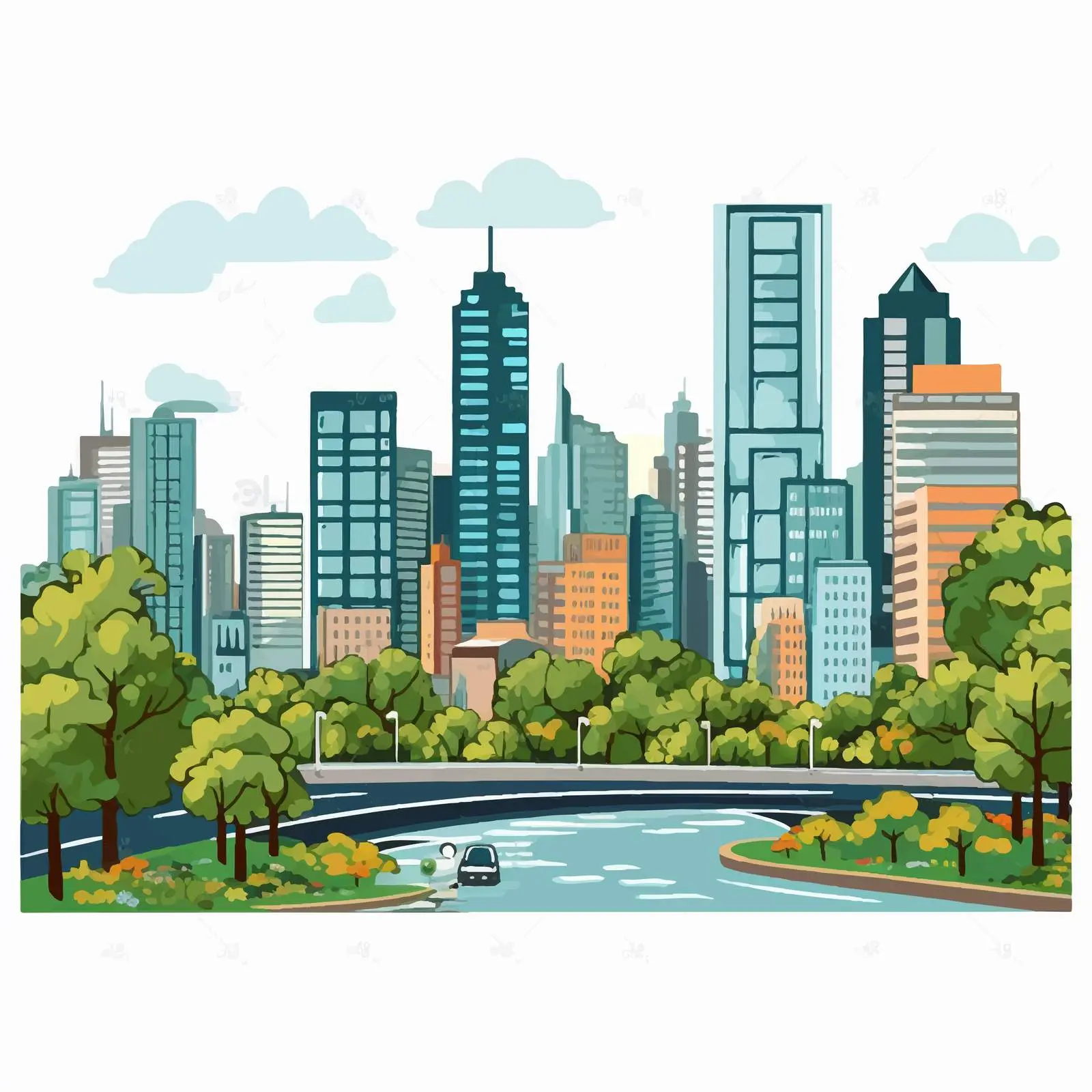 Cartoon City Landscape Design Vector Illustration — free download from Dotvec