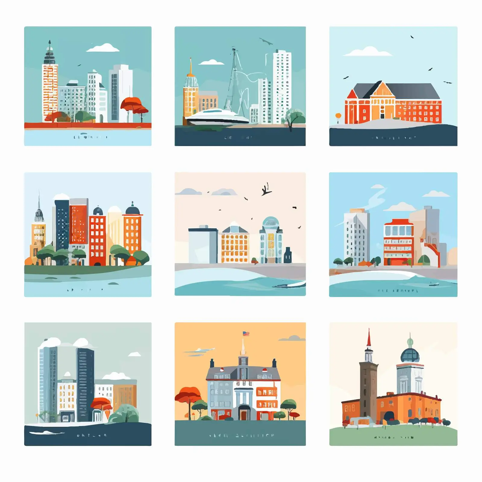 Urban Downtown Houses and Buildings at Sea — free download from Dotvec