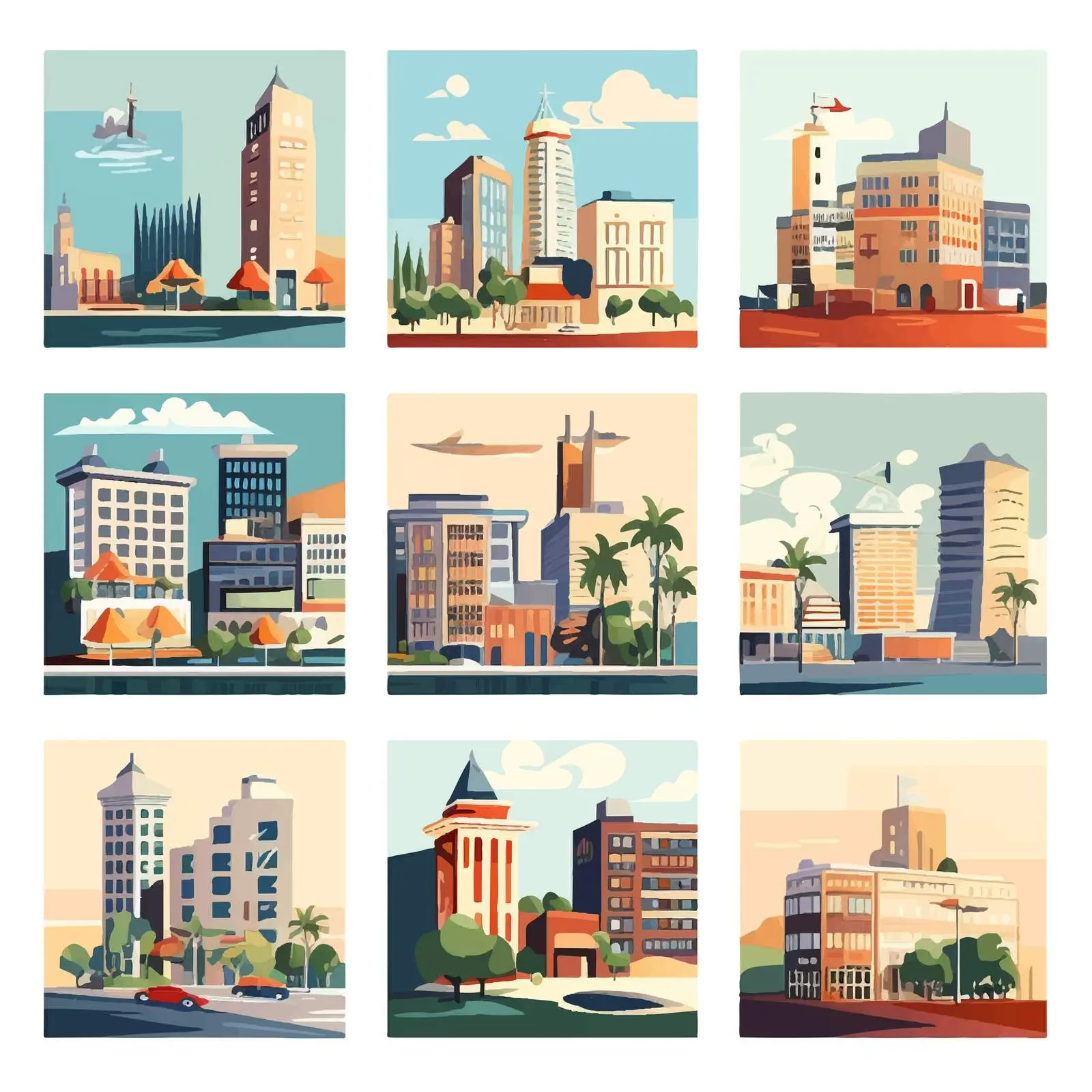 Urban Downtown Buildings and Sea House Posters — free download from Dotvec
