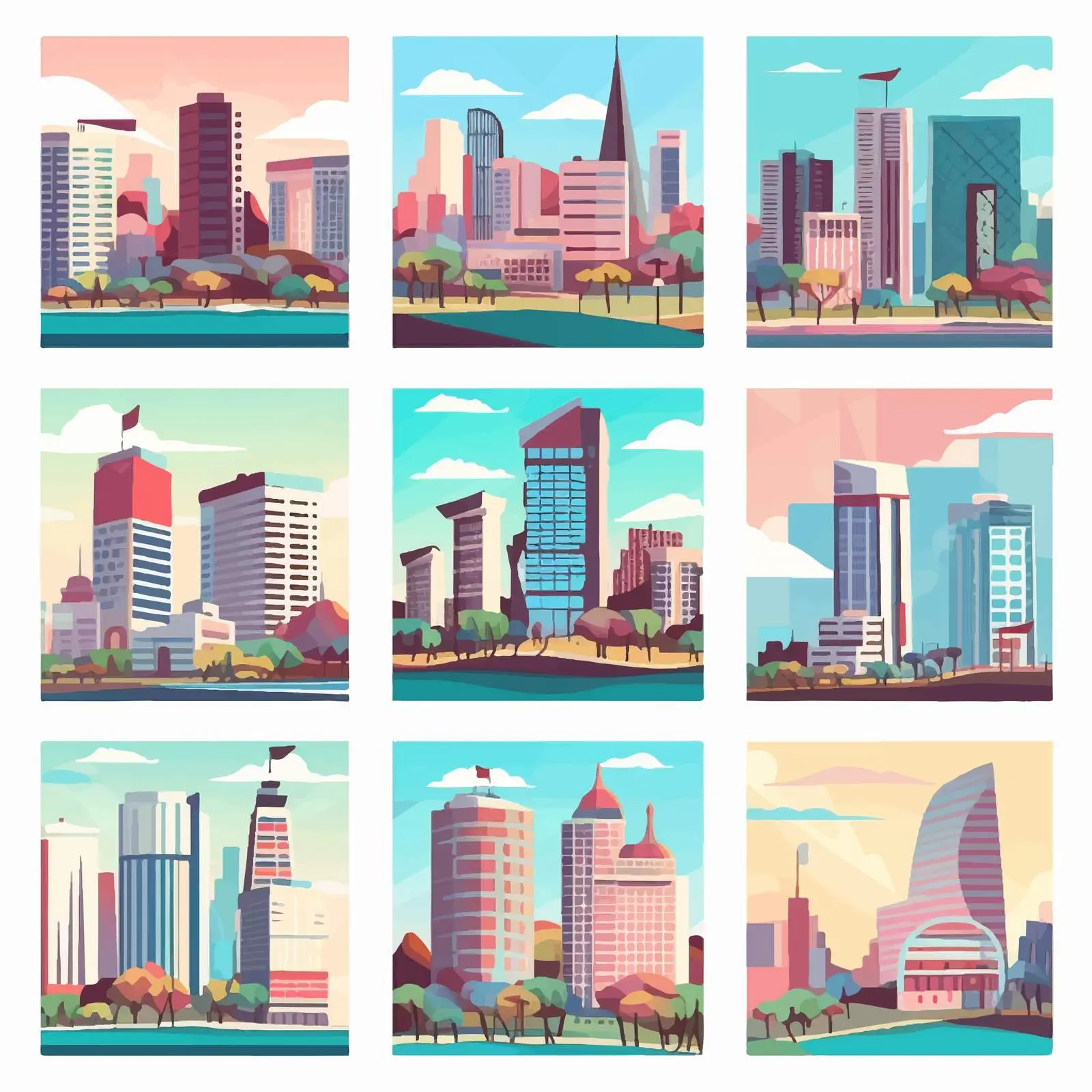 Urban Buildings at Sea in Downtown Posters — free download from Dotvec