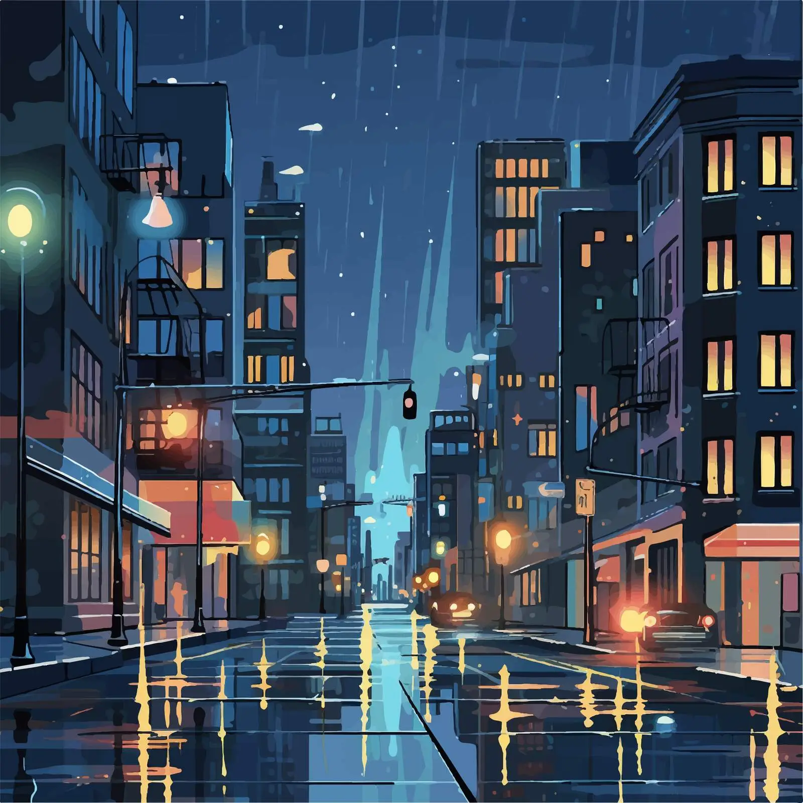 City Night Scene on Rainy Day Illustration — free download from Dotvec