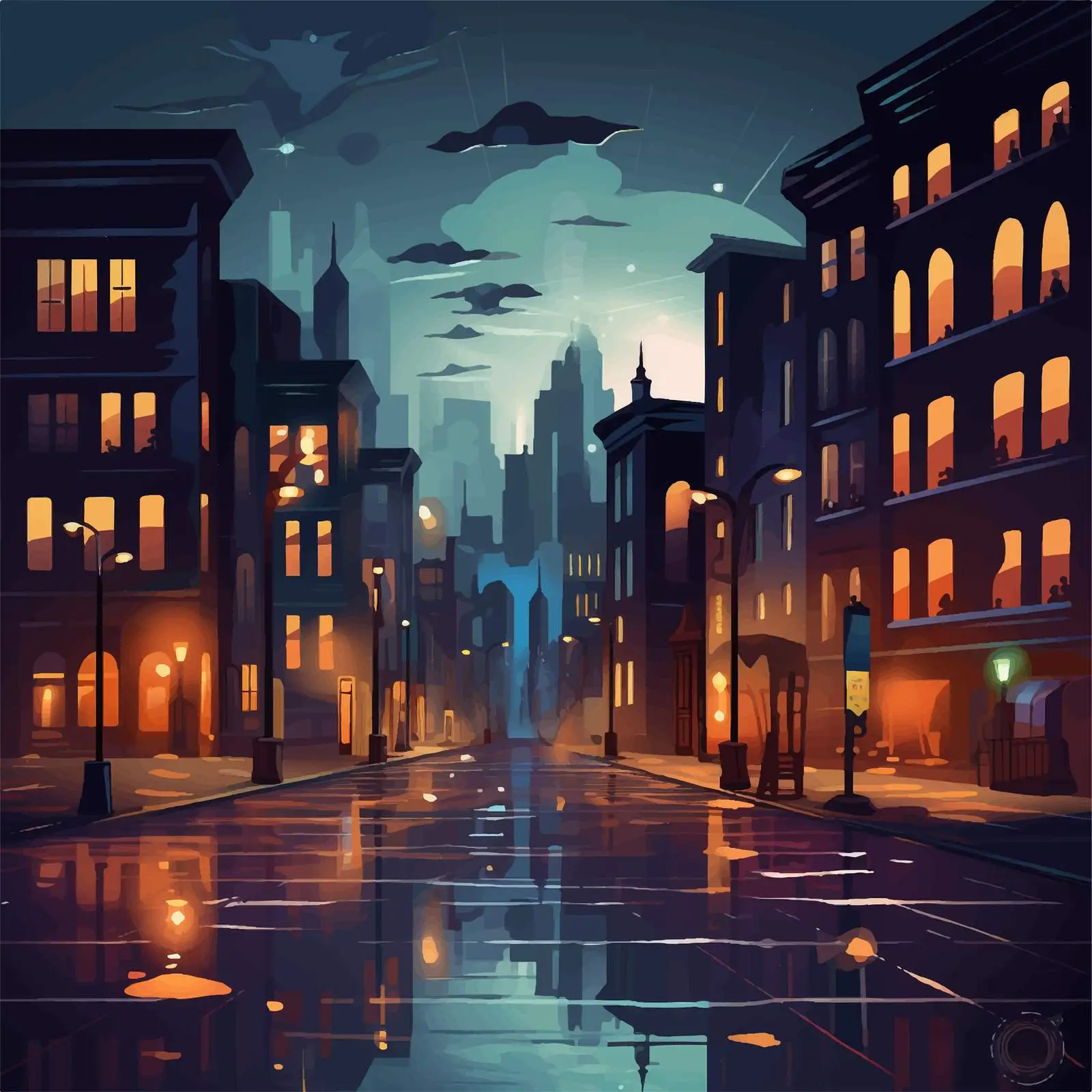 Rainy Night City Scene Illustration — free download from Dotvec
