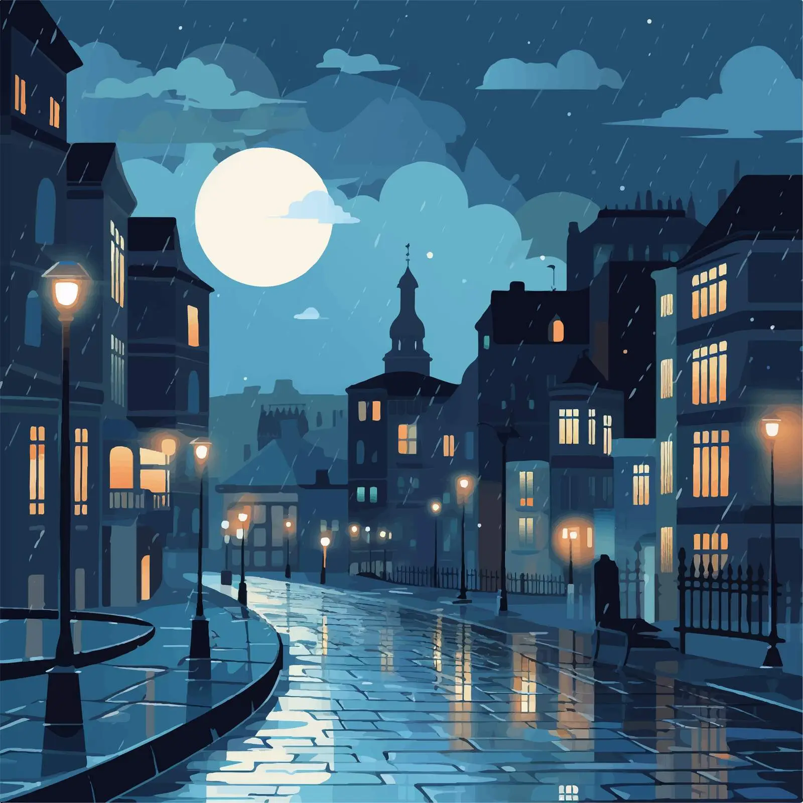 Night City Scene Illustration on Rainy Day — free download from Dotvec