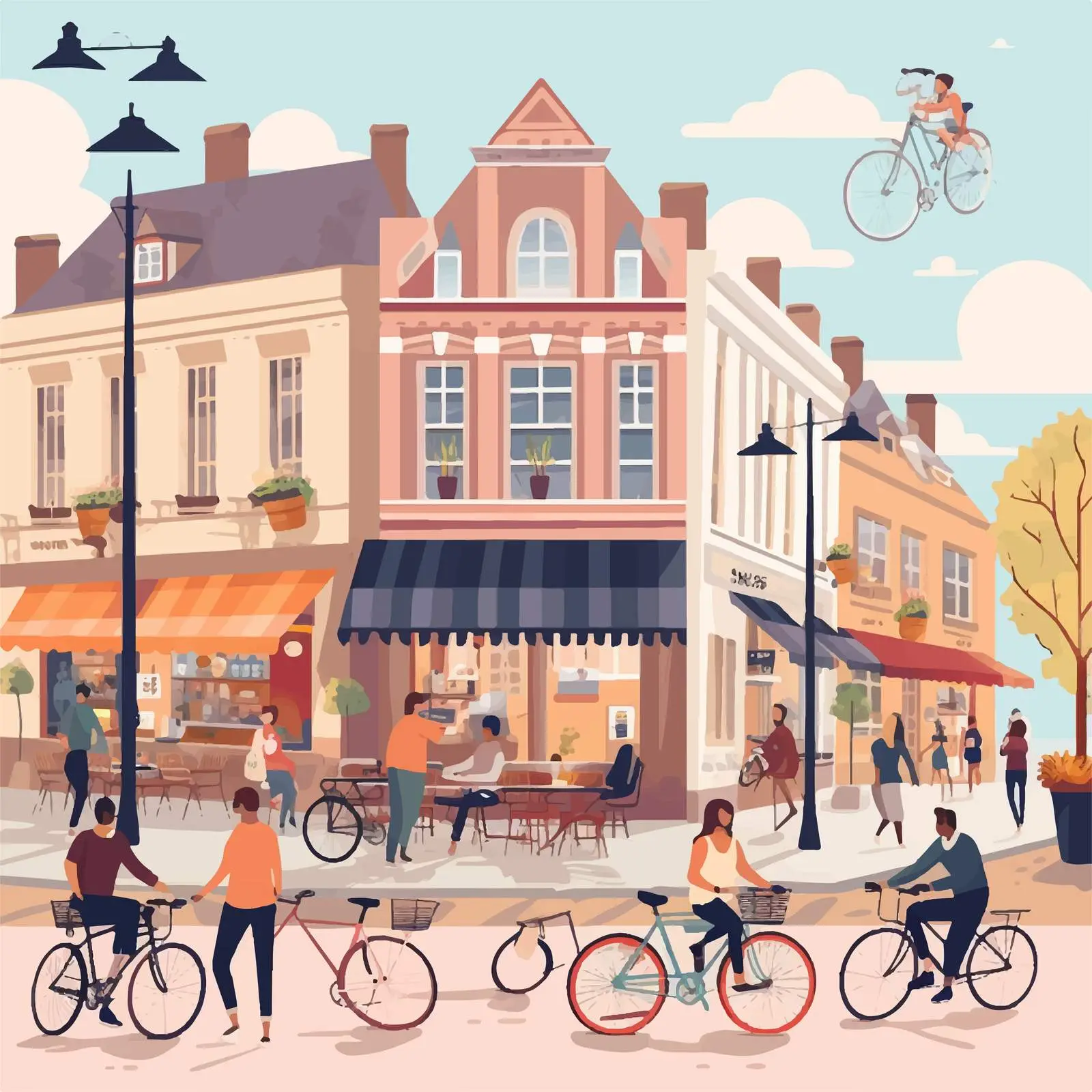 City Street Panorama with People and Activities — free download from Dotvec