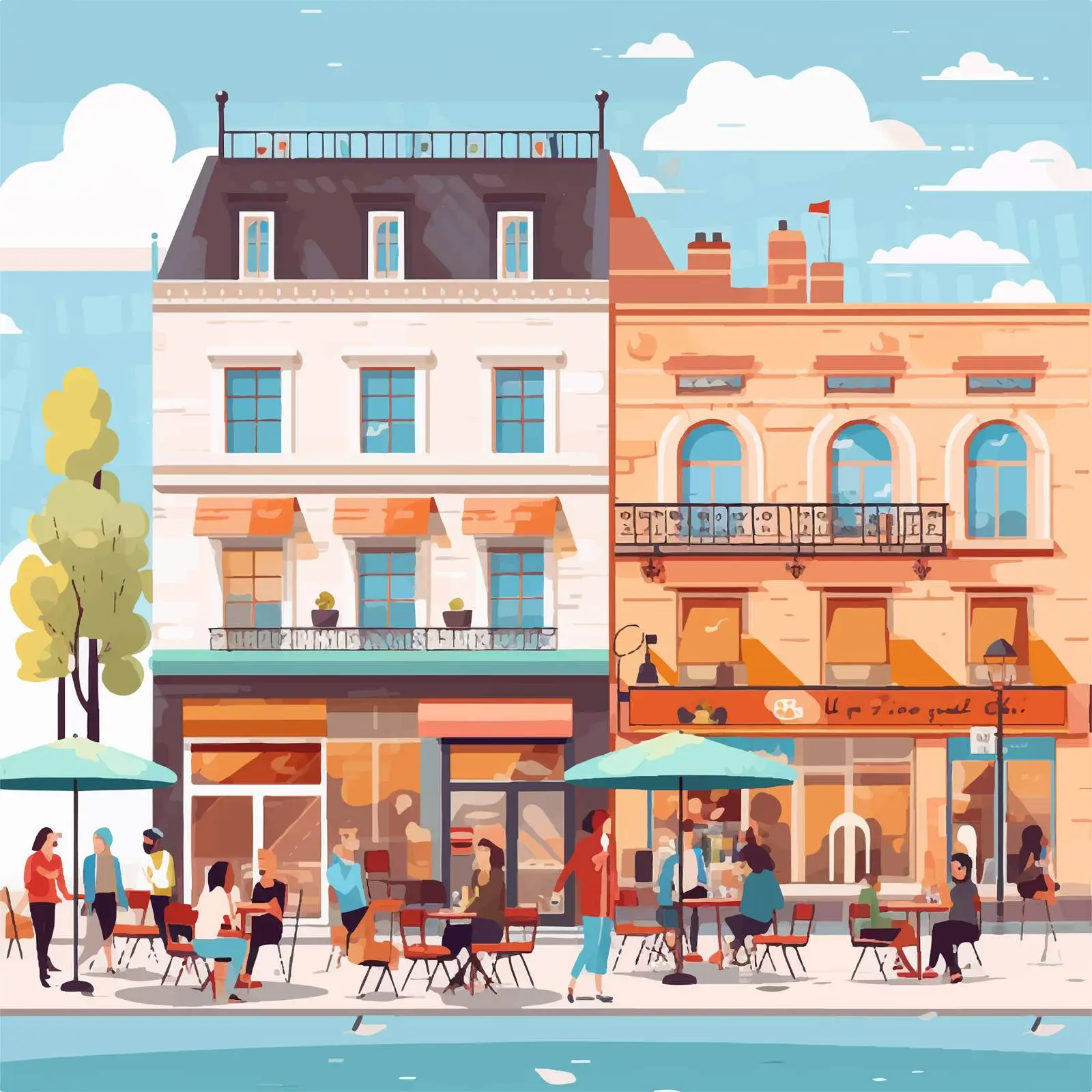 City Street Scene with People at Cafe – free vibrant scene image from Dotvec