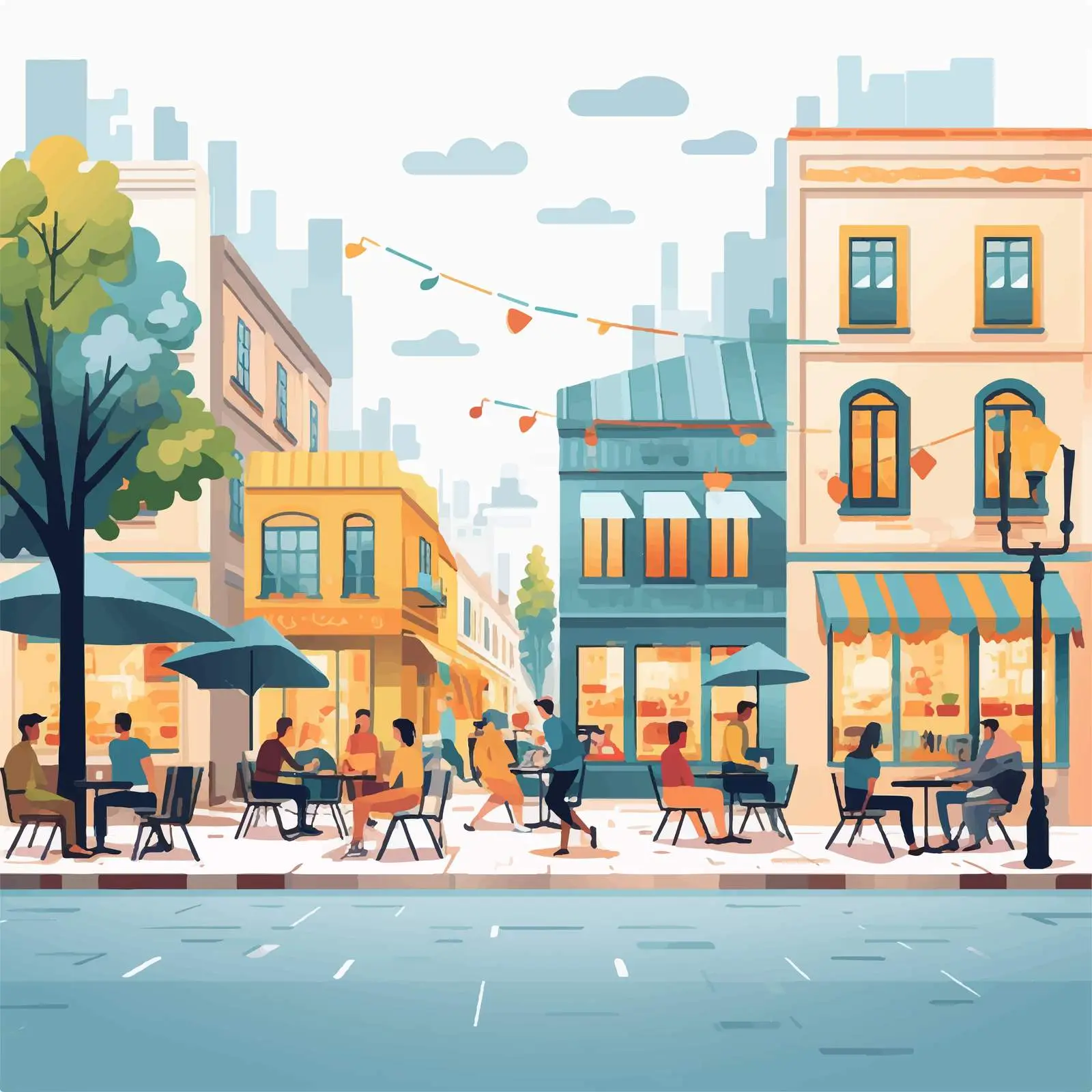 Busy City Street with Cafe Patrons — free download from Dotvec