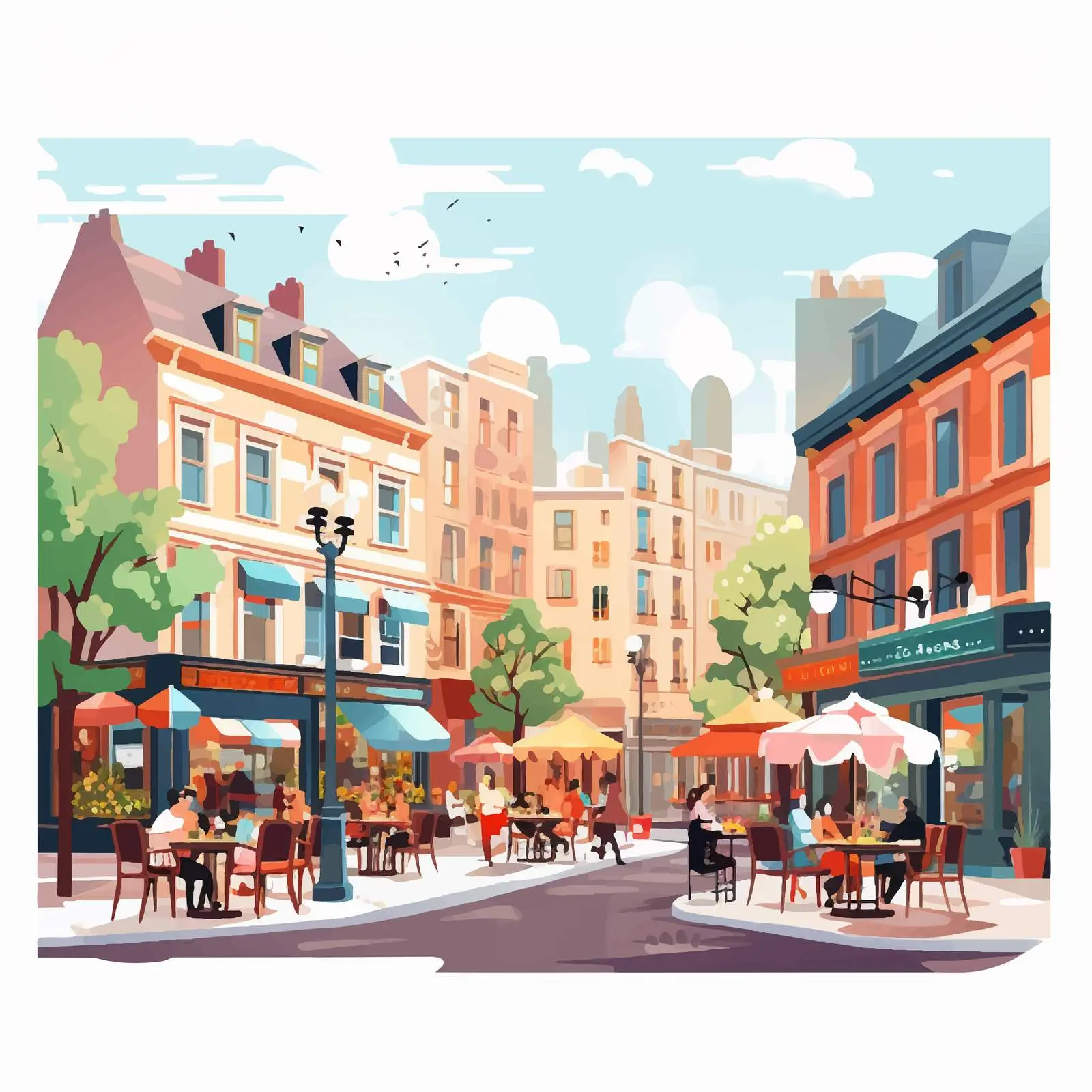 Busy City Street with Cafes and Walkers — free download from Dotvec
