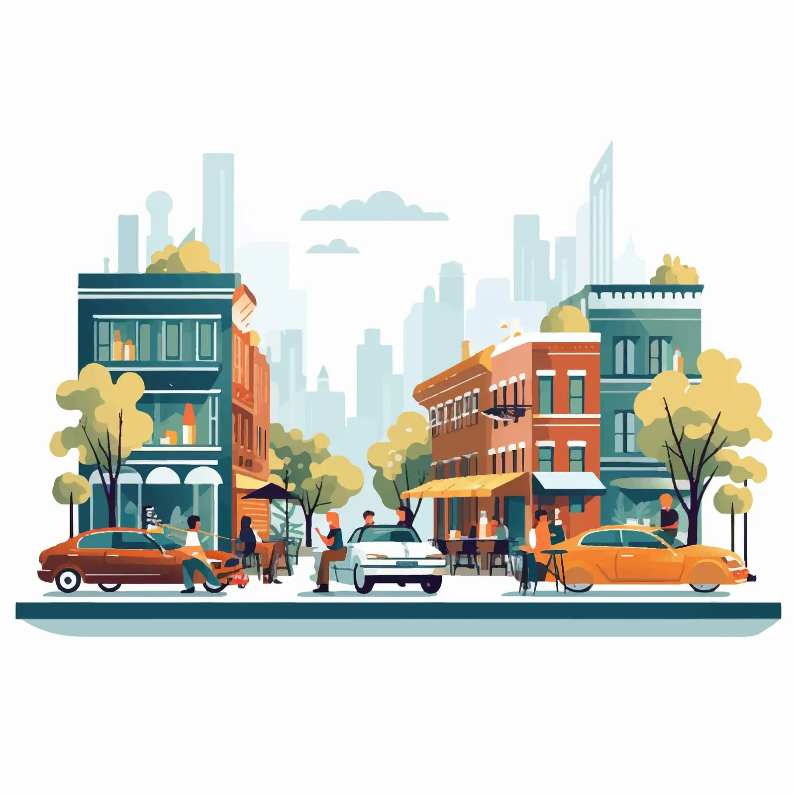 City Street Scene with People and Cafe — free download from Dotvec