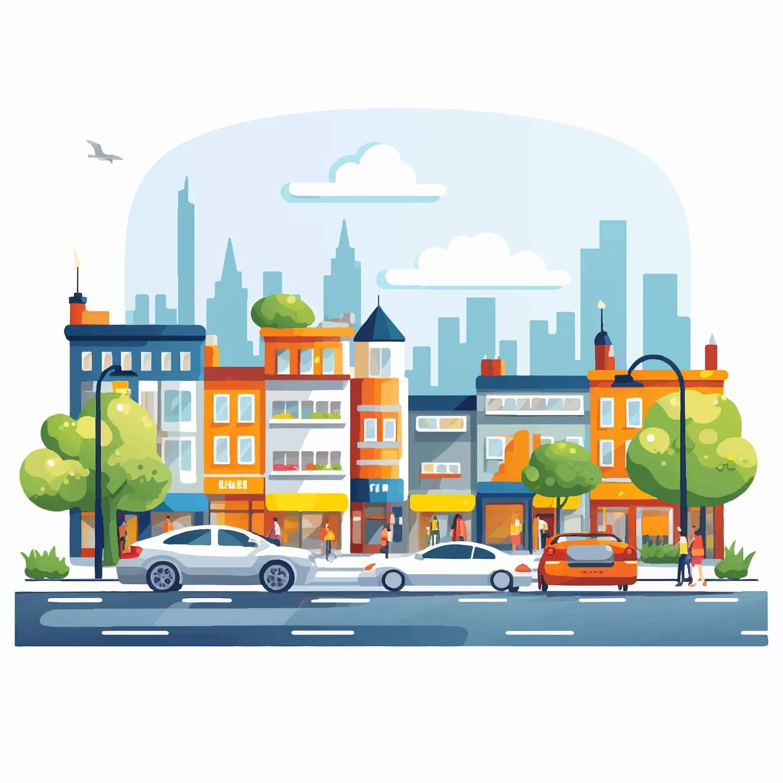 City Street with People Walking and Cafe Scene — free download from Dotvec