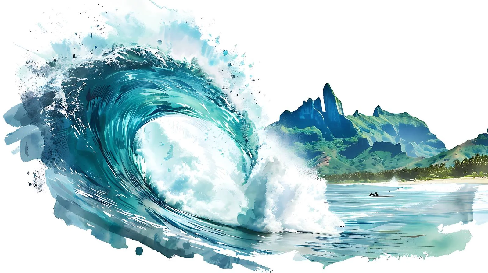 Elegant Teahupoo Tahiti Surfing Scene — free download from Dotvec