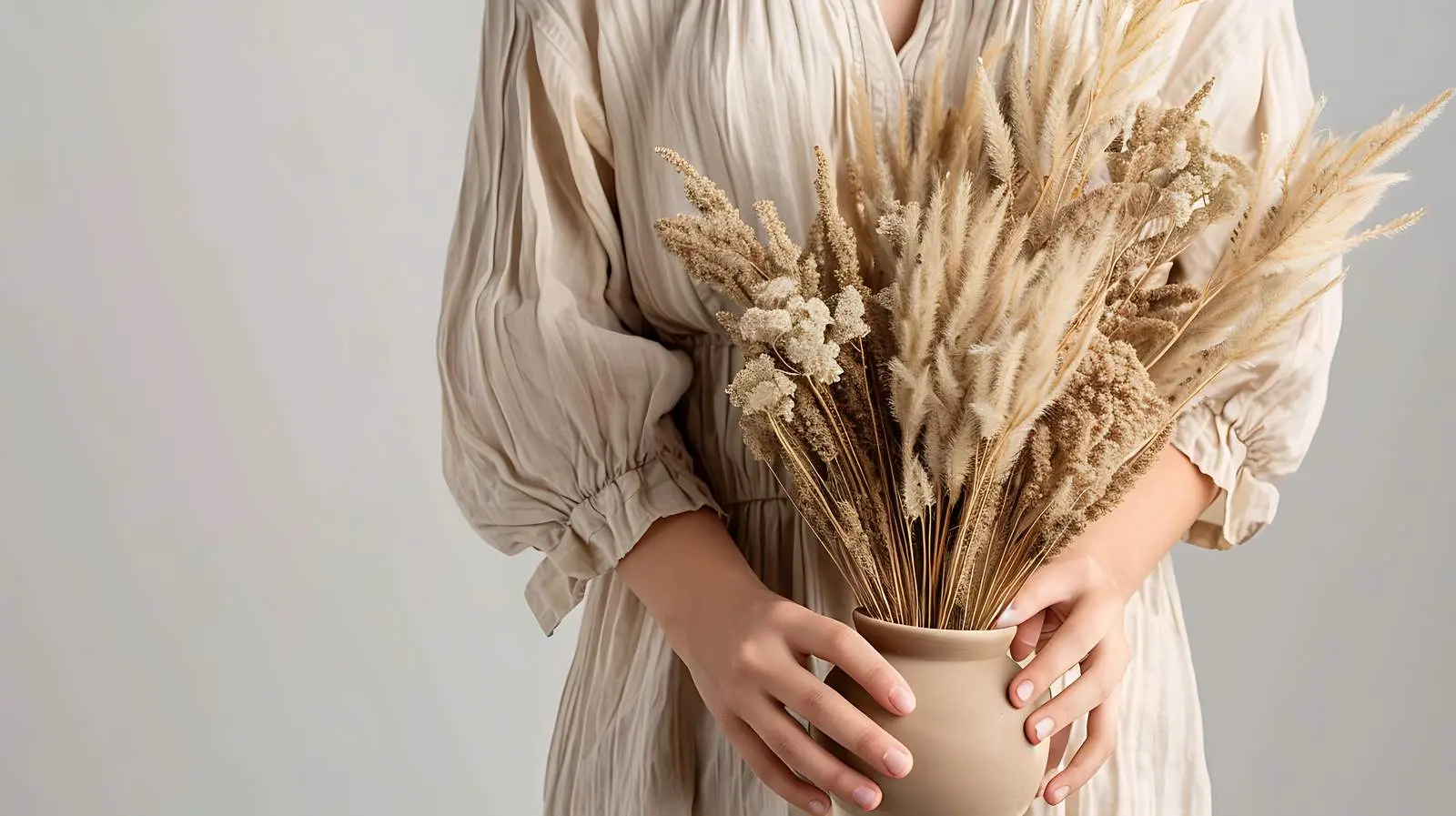 Dried Pampas Grass in Clay Pot – free young image from Dotvec