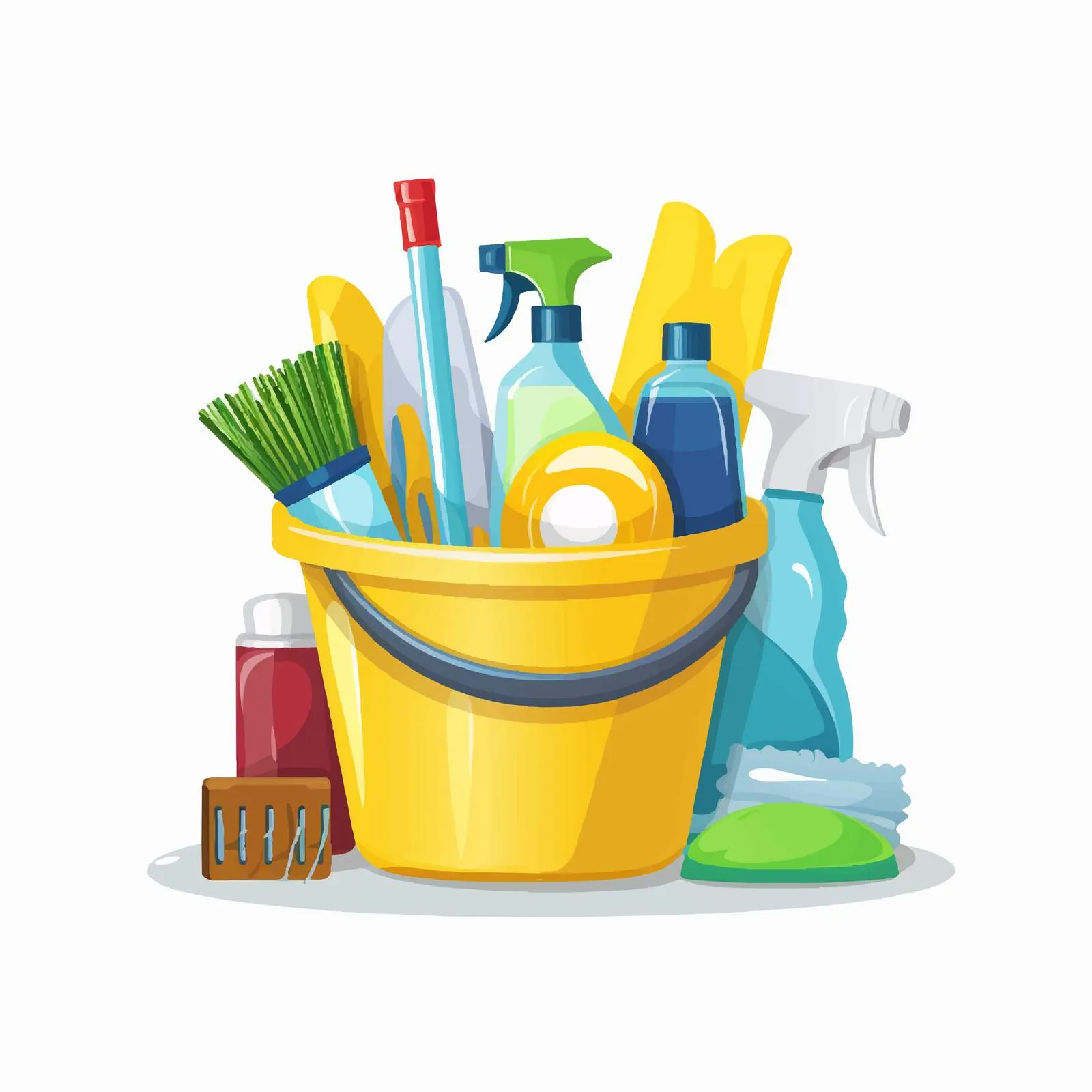 Cleaning Supplies in a Bucket with Gloves — free download from Dotvec
