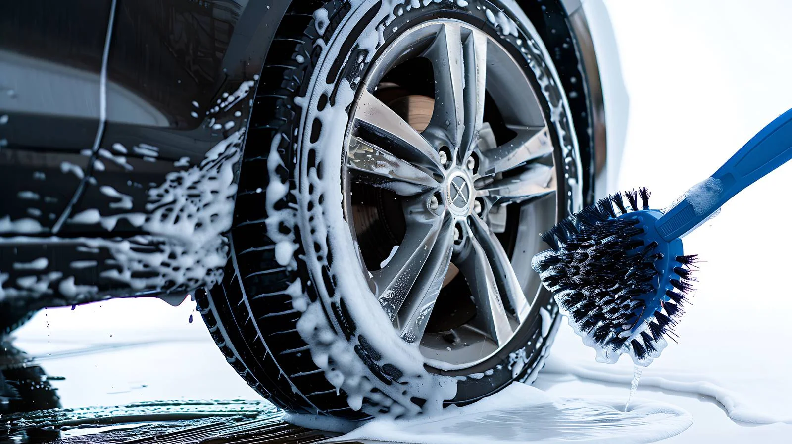 Wheel Cleaning with Brush and Water Isolated — free download from Dotvec