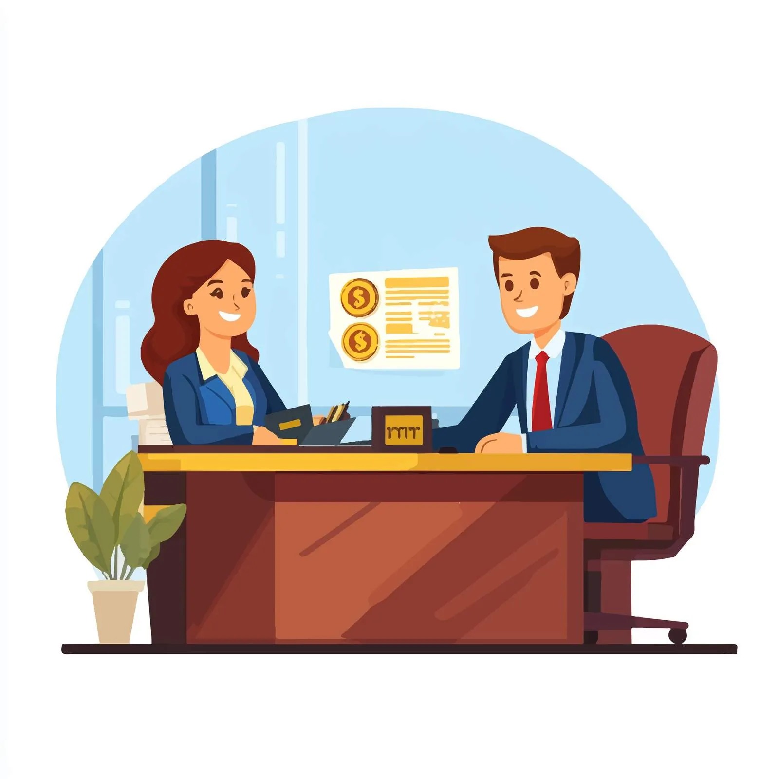 Client Consulting with Bank Adviser at Desk — free download from Dotvec