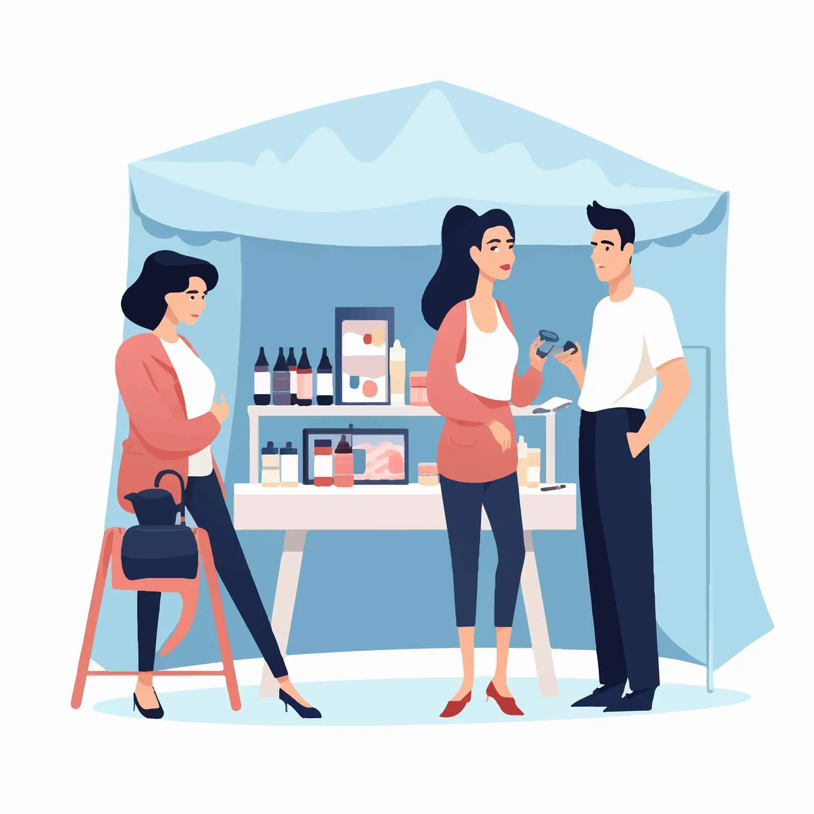 Clients and Promoters at Cosmetics Exhibition Stalls — free download from Dotvec